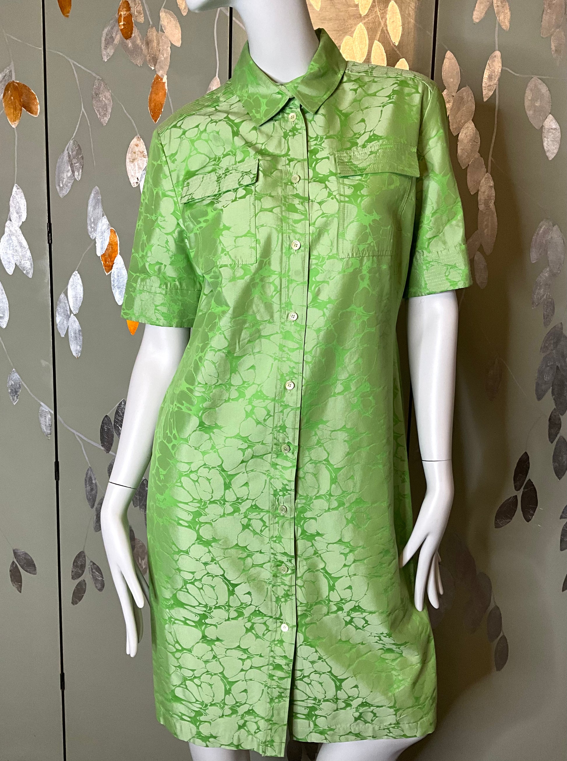 Vintage 90s/00s Green Fraud Short Sleeve Safari Shirt Dress with Belt, Large Vintage 90s/00s Green Fraud Short Sleeve Safari Shirt Dress with Belt, Large