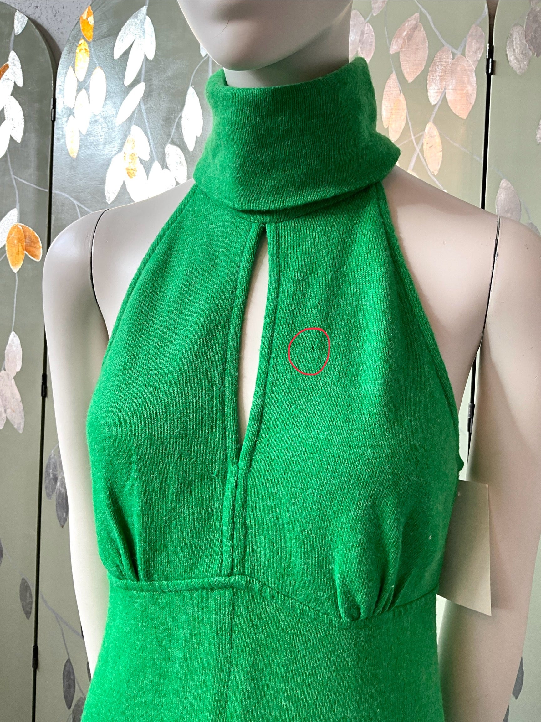 Vintage 1970s Green Wool Halter Neck Maxi Dress, S-M Vintage 1970s Green Wool Halter Neck Maxi Dress, S-M