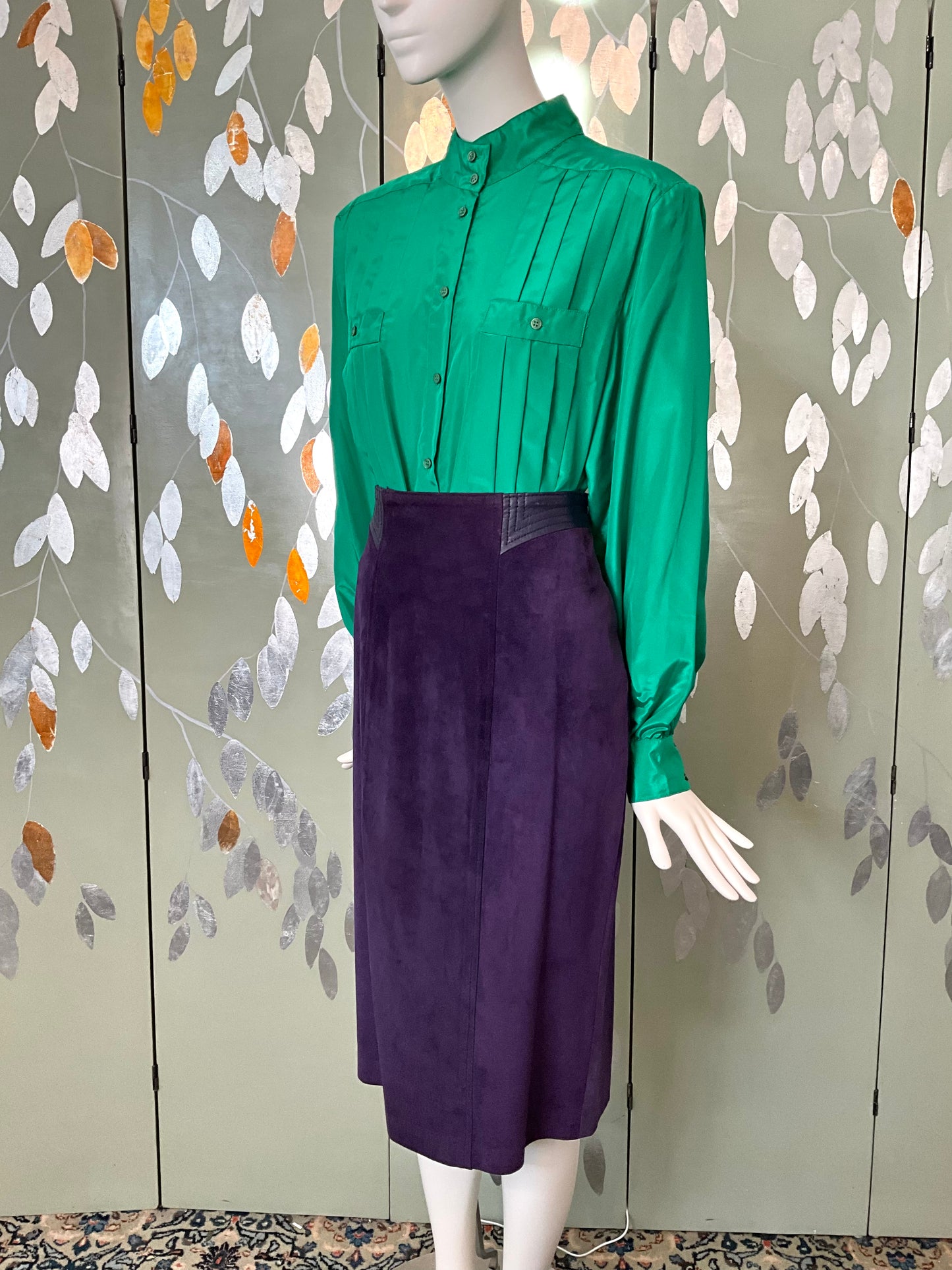 Vintage 1980s Purple Suede Pencil Skirt, S-M