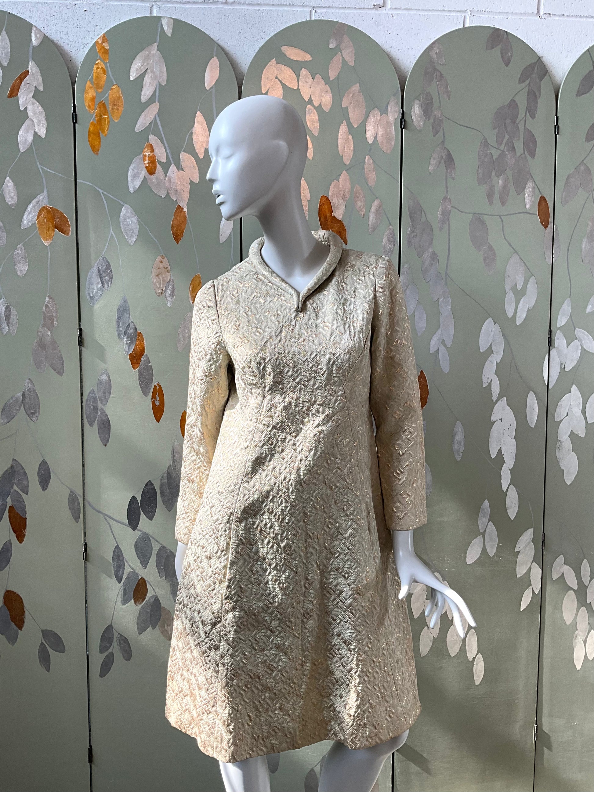 Vintage 1960s Green Metallic Long Sleeve A-Line Dress, Medium Vintage 1960s Green Metallic Long Sleeve A-Line Dress, Medium