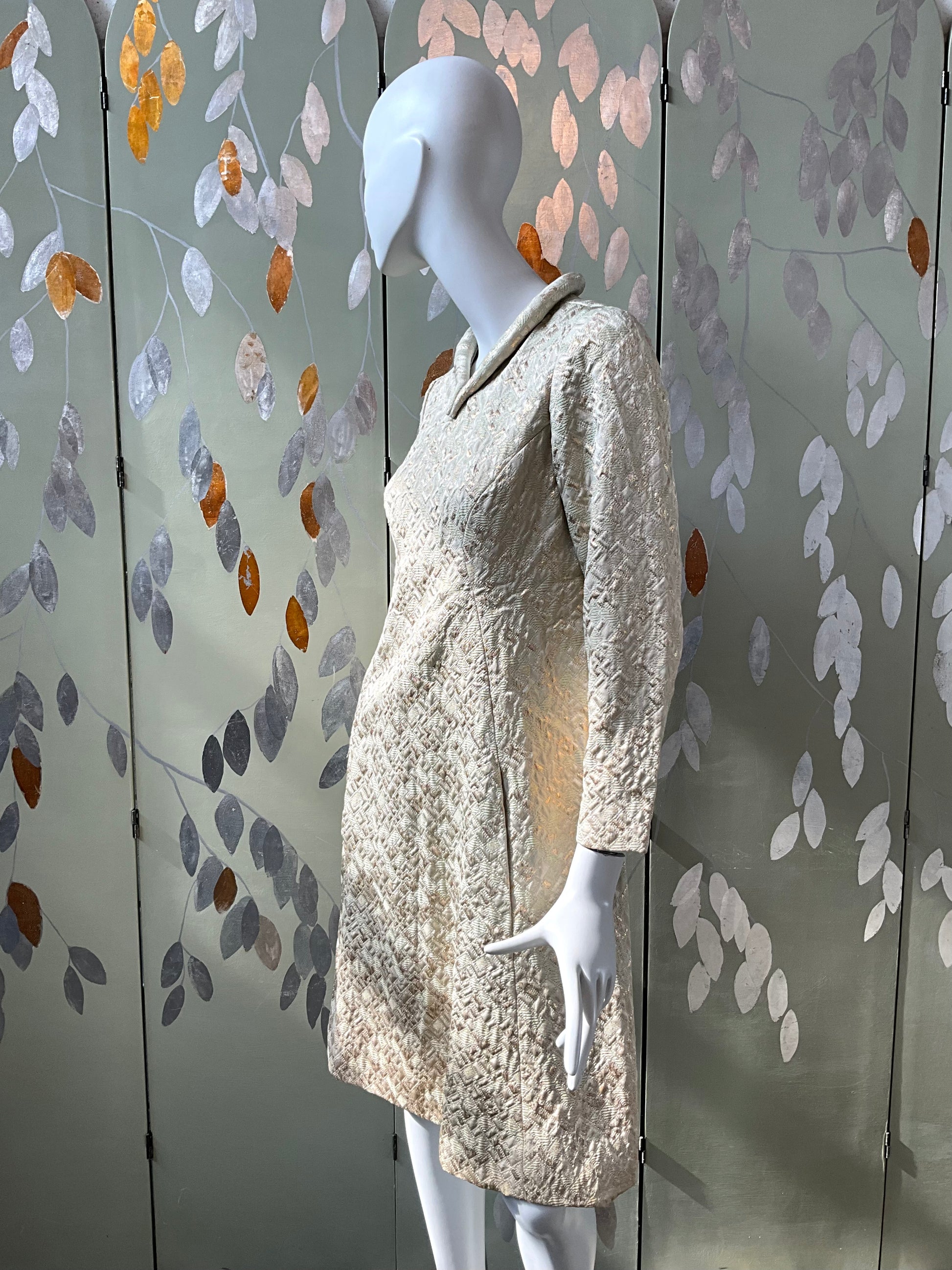 Vintage 1960s Green Metallic Long Sleeve A-Line Dress, Medium Ian Drummond Vintage Vintage 1960s Green Metallic Long Sleeve A-Line Dress, Medium Ian Drummond Vintage
