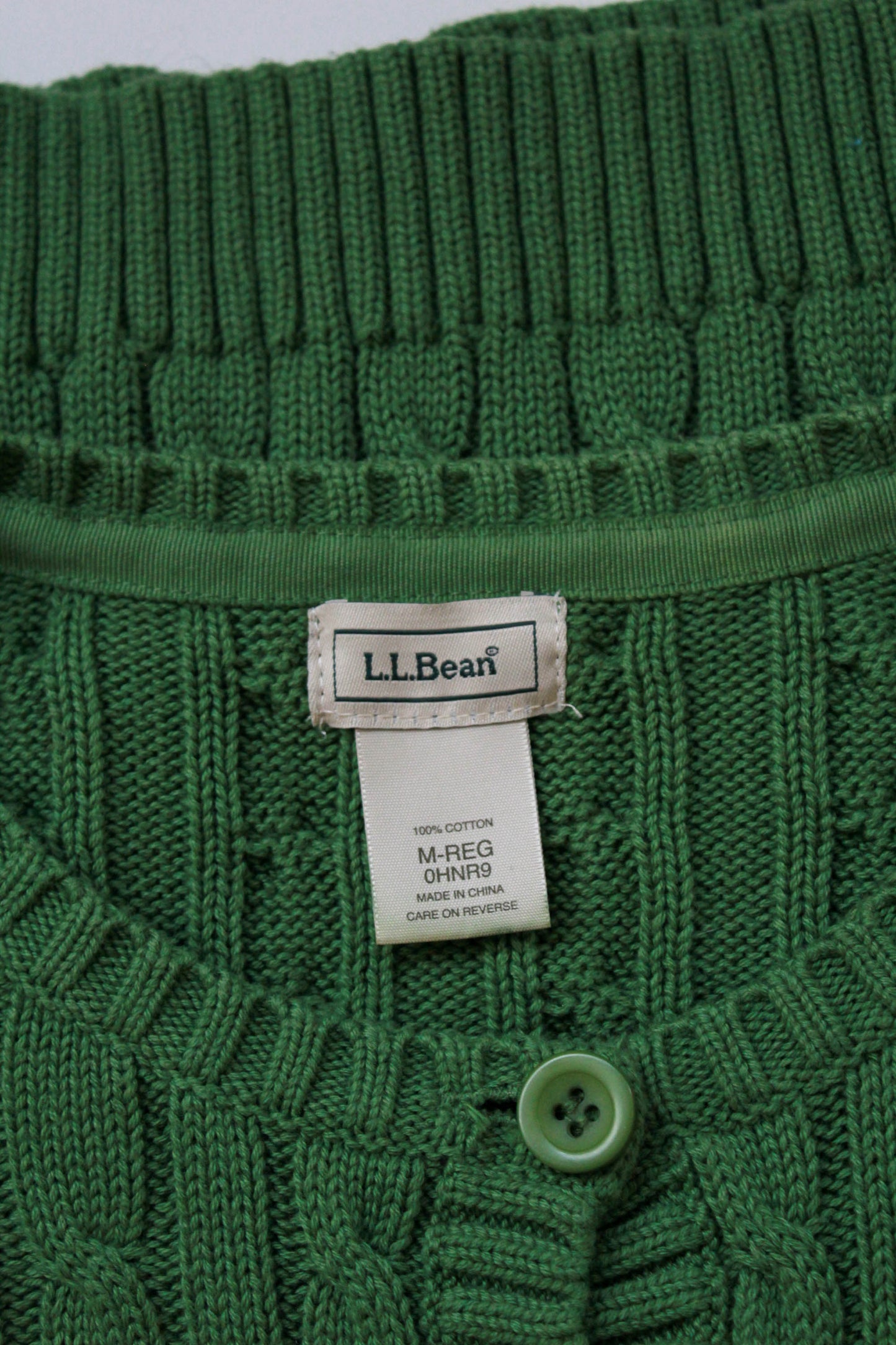 Green Cableknit L.L. Bean Cardigan, Medium