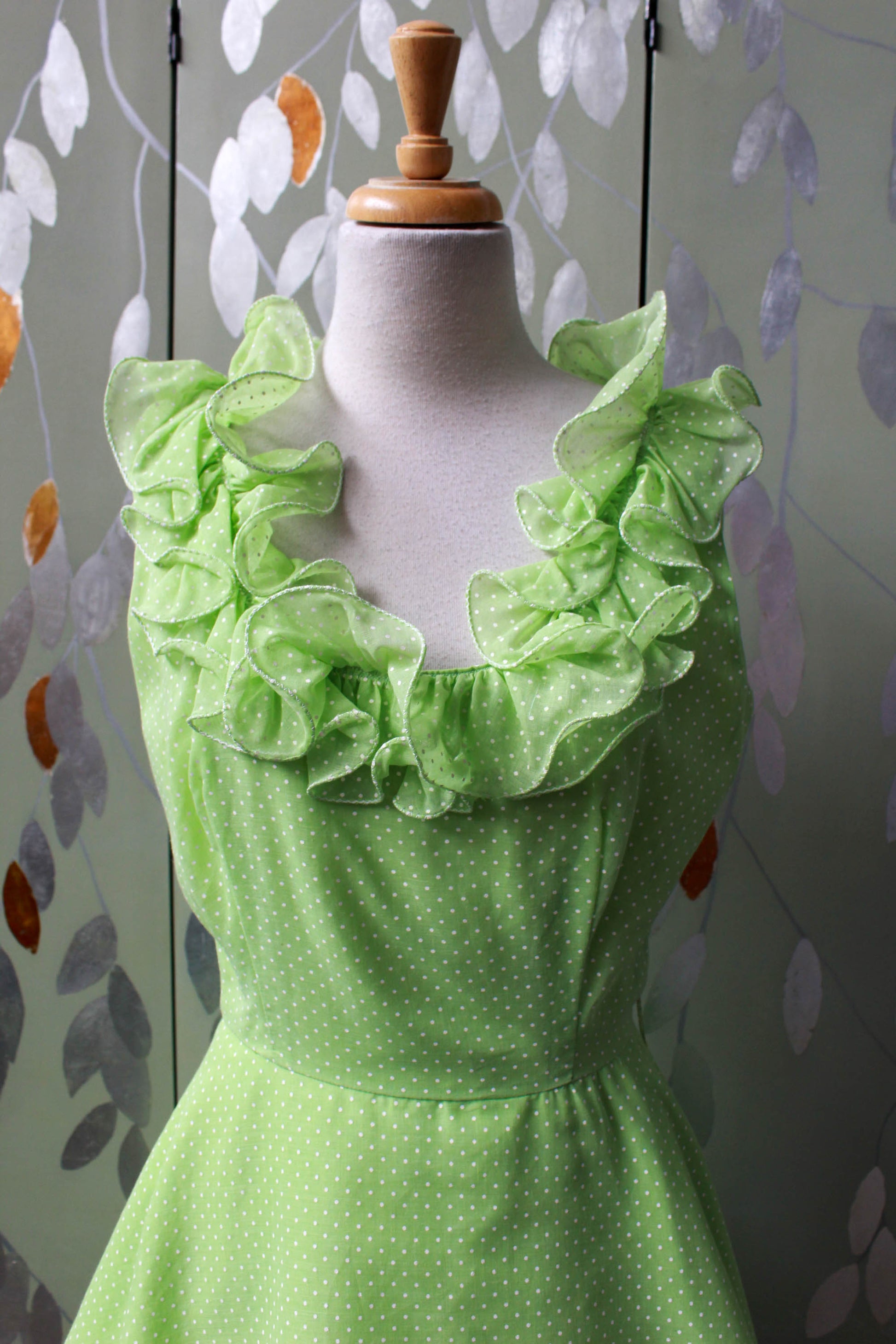 1960s Lime Green Polka Dot Dress, Small 1960s Lime Green Polka Dot Dress, Small