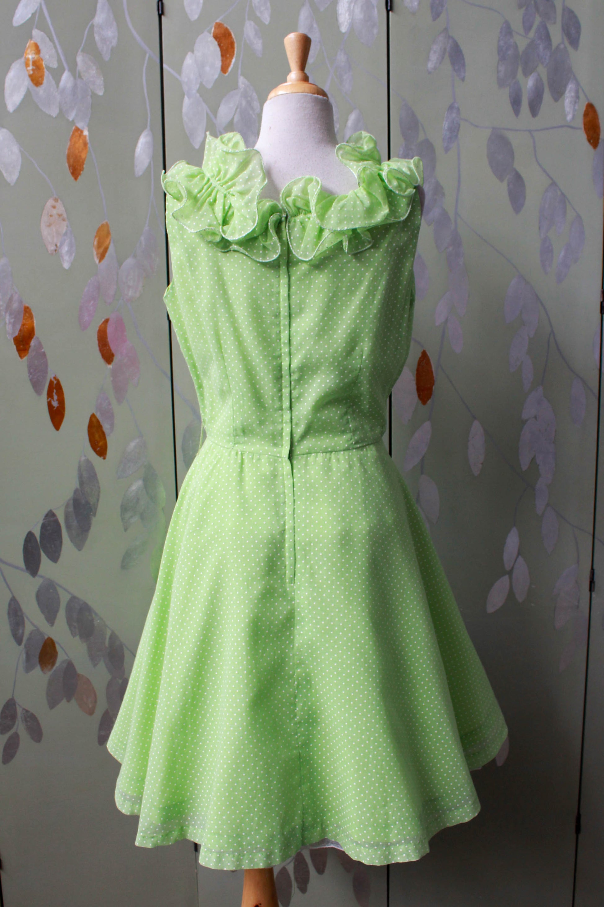 1960s Lime Green Polka Dot Dress, Small 1960s Lime Green Polka Dot Dress, Small