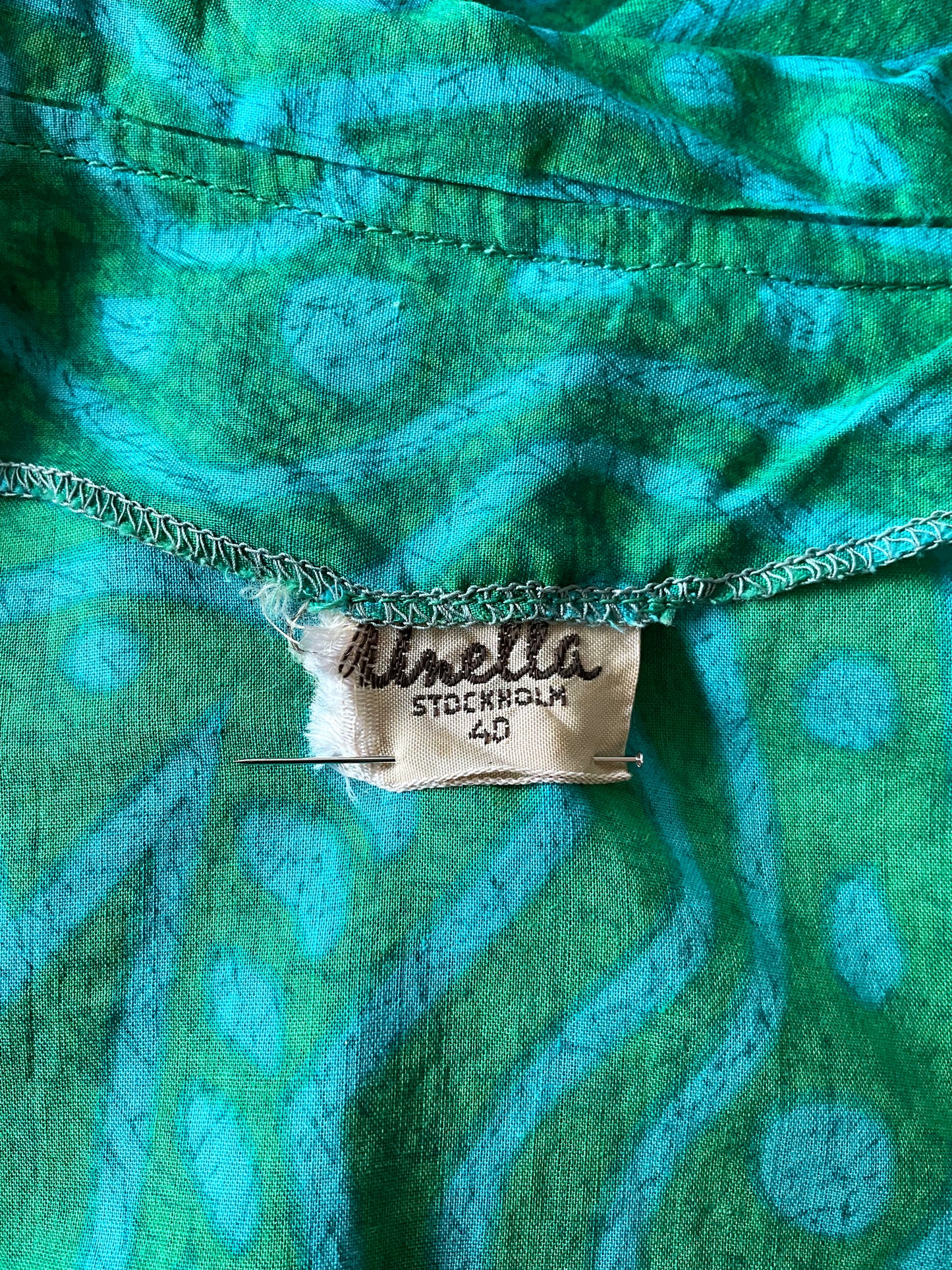 Vintage 1960s Green Abstract Print Cotton Short Tunic Dress, S/M