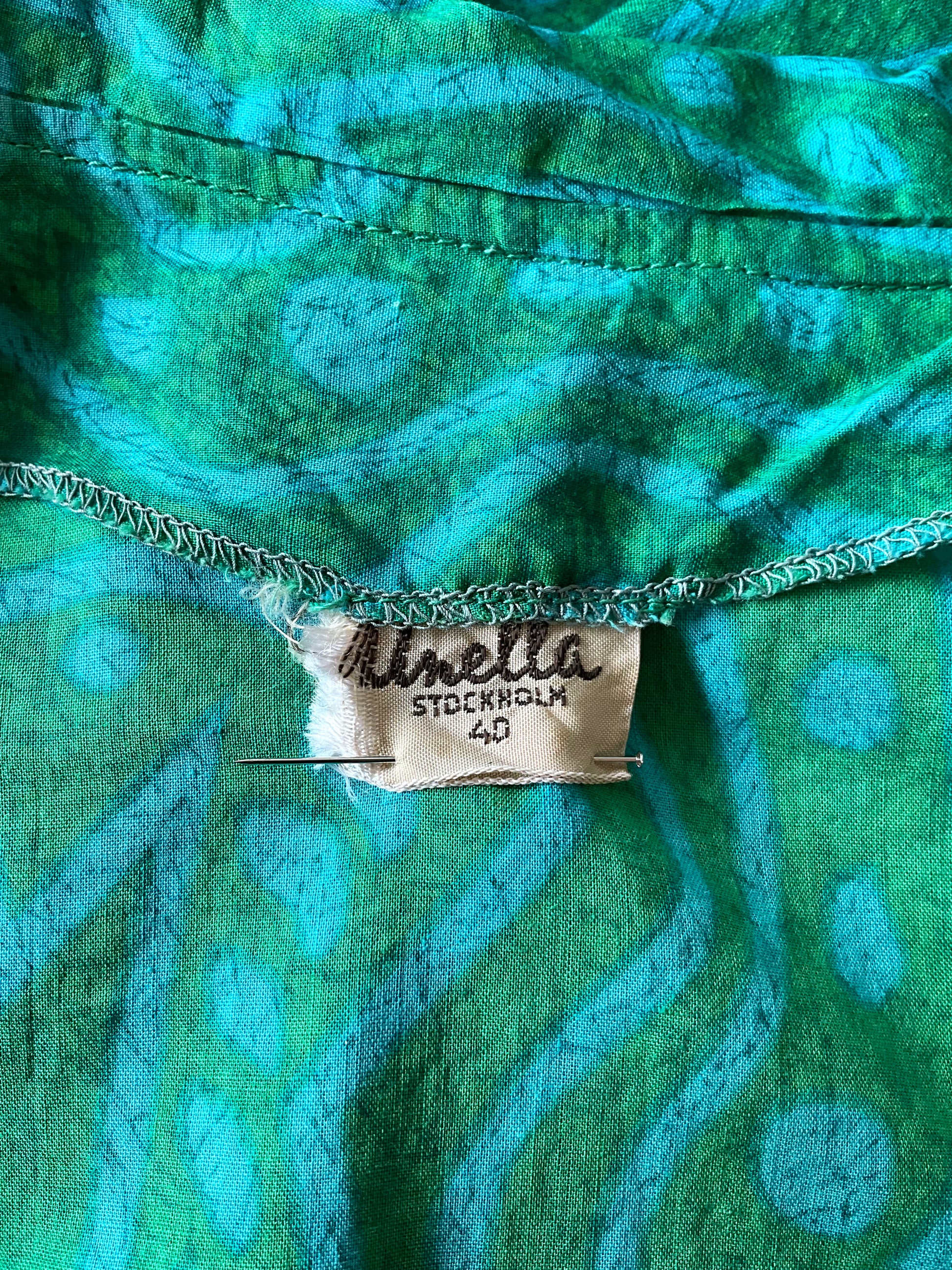 Vintage 1960s Green Abstract Print Cotton Short Tunic Dress, S/M