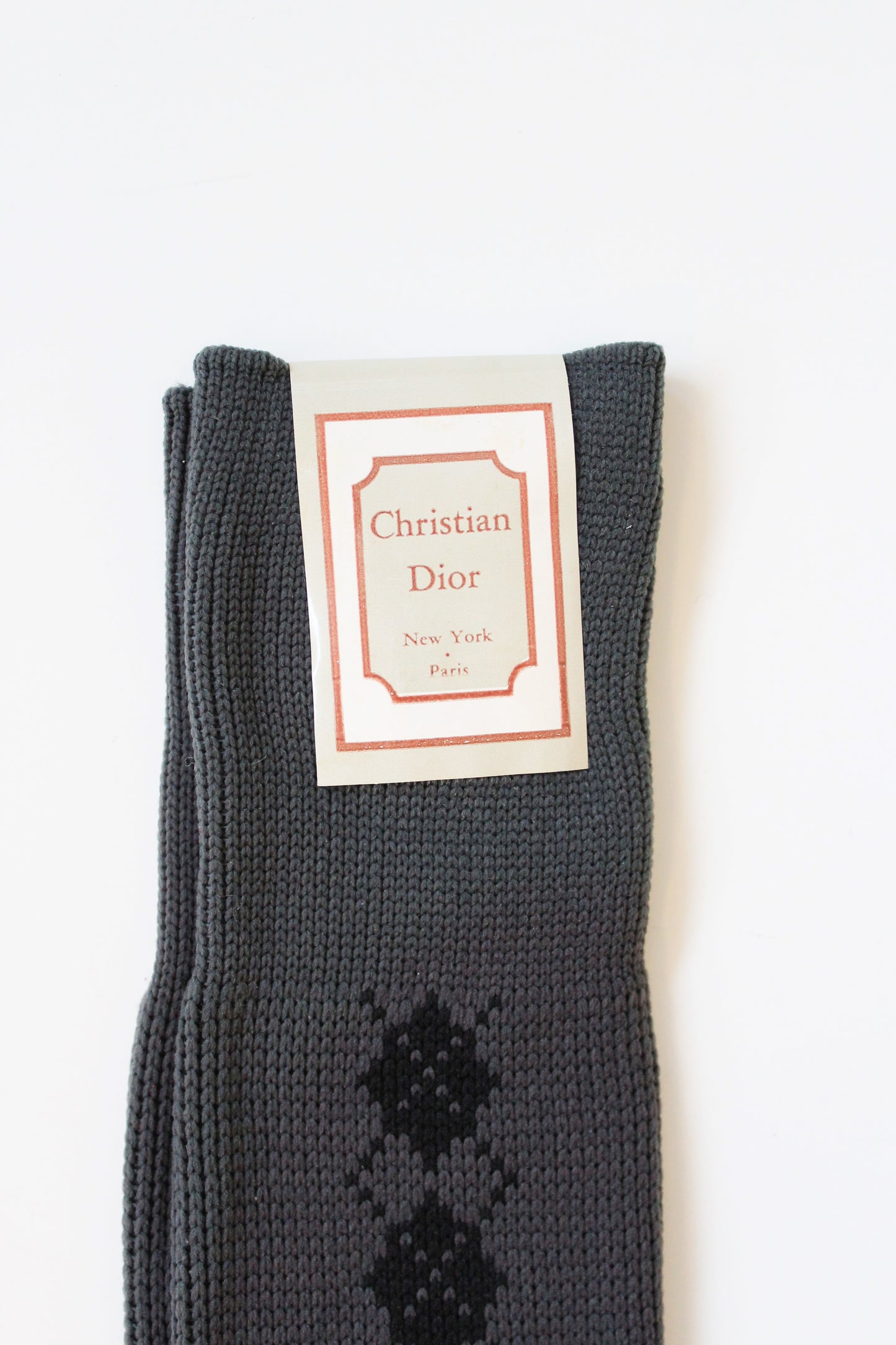 80s/90s Deadstock Christian Dior Grey Argyle Nylon Socks, Size 10-13, Multiples