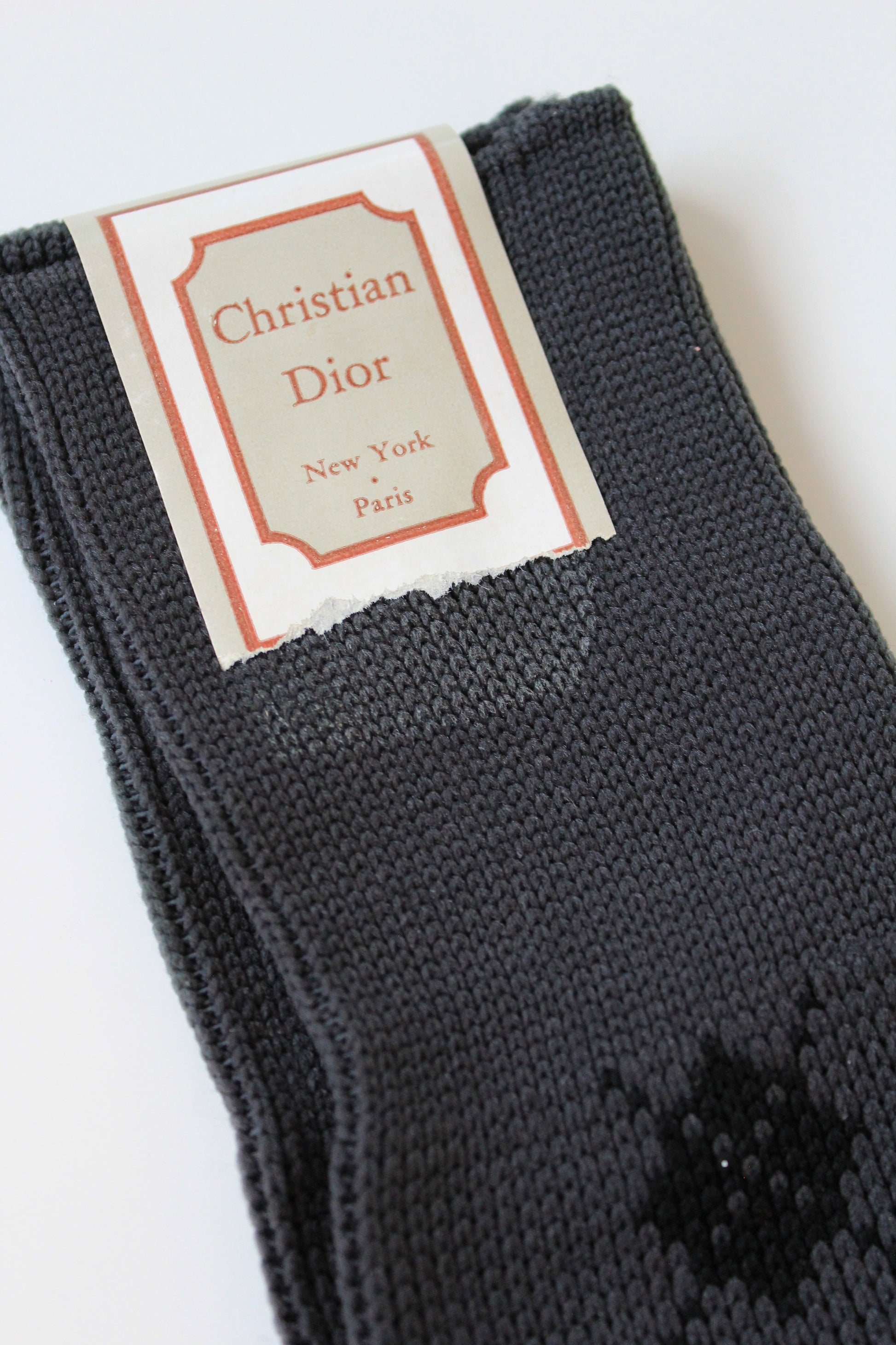 80s/90s Deadstock Christian Dior Grey Argyle Nylon Socks, Size 10-13, Multiples
