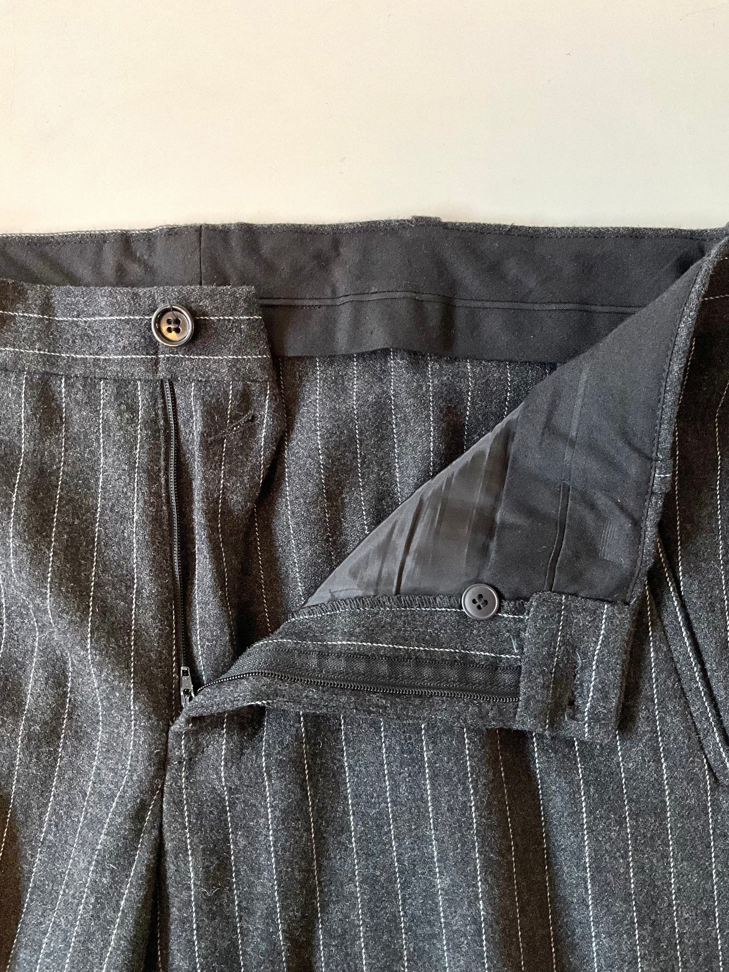 Vintage 1990s Ike & Dean Straight Grey Pinstripe Wool Pants, W36