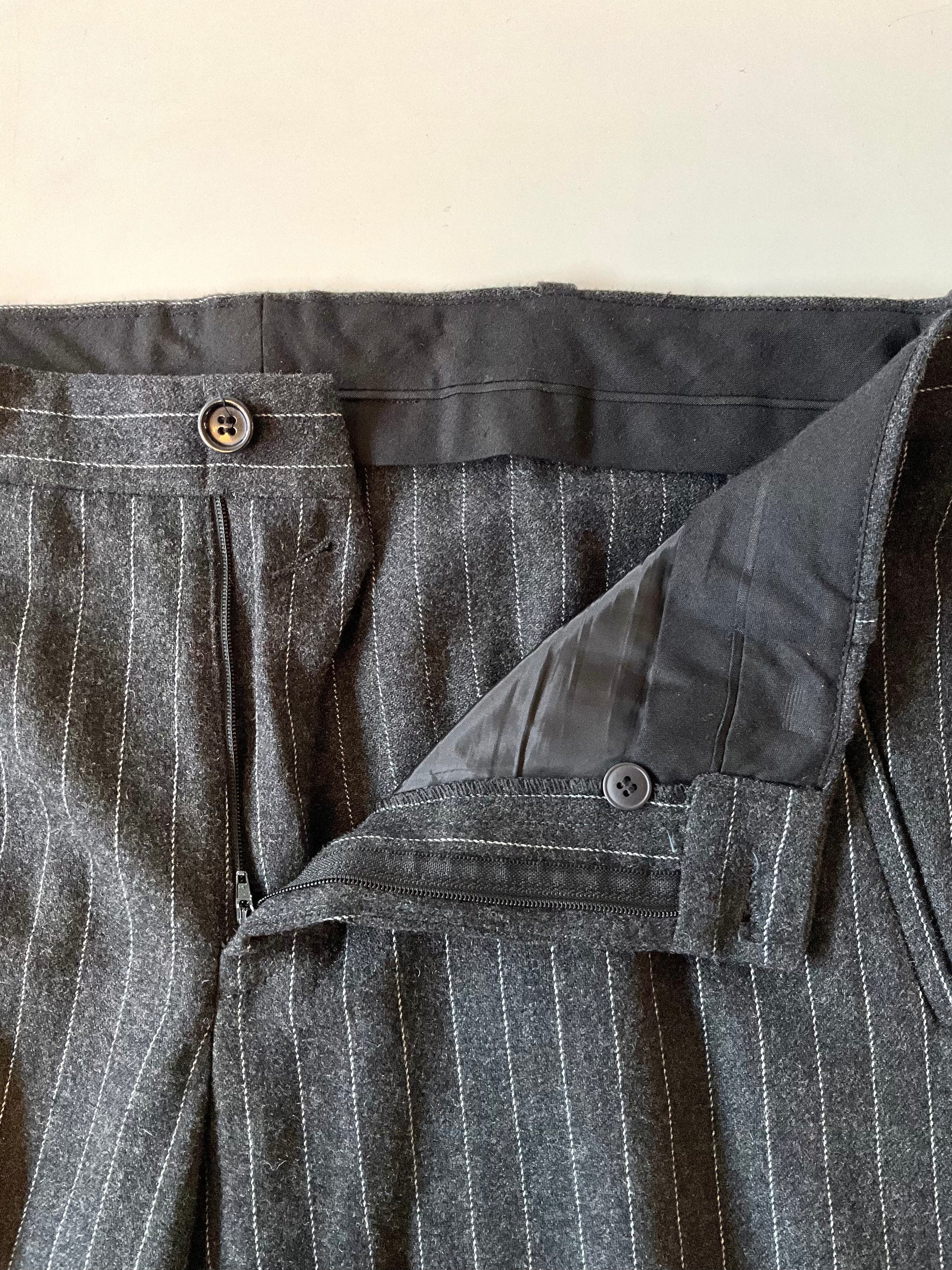 Vintage 1990s Ike & Dean Straight Grey Pinstripe Wool Pants, W36
