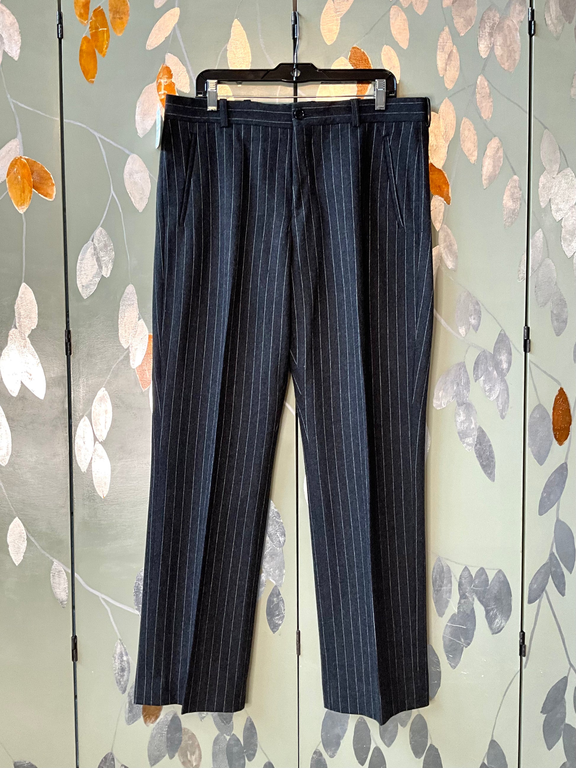 Vintage 1990s Ike & Dean Straight Grey Pinstripe Wool Pants, W36