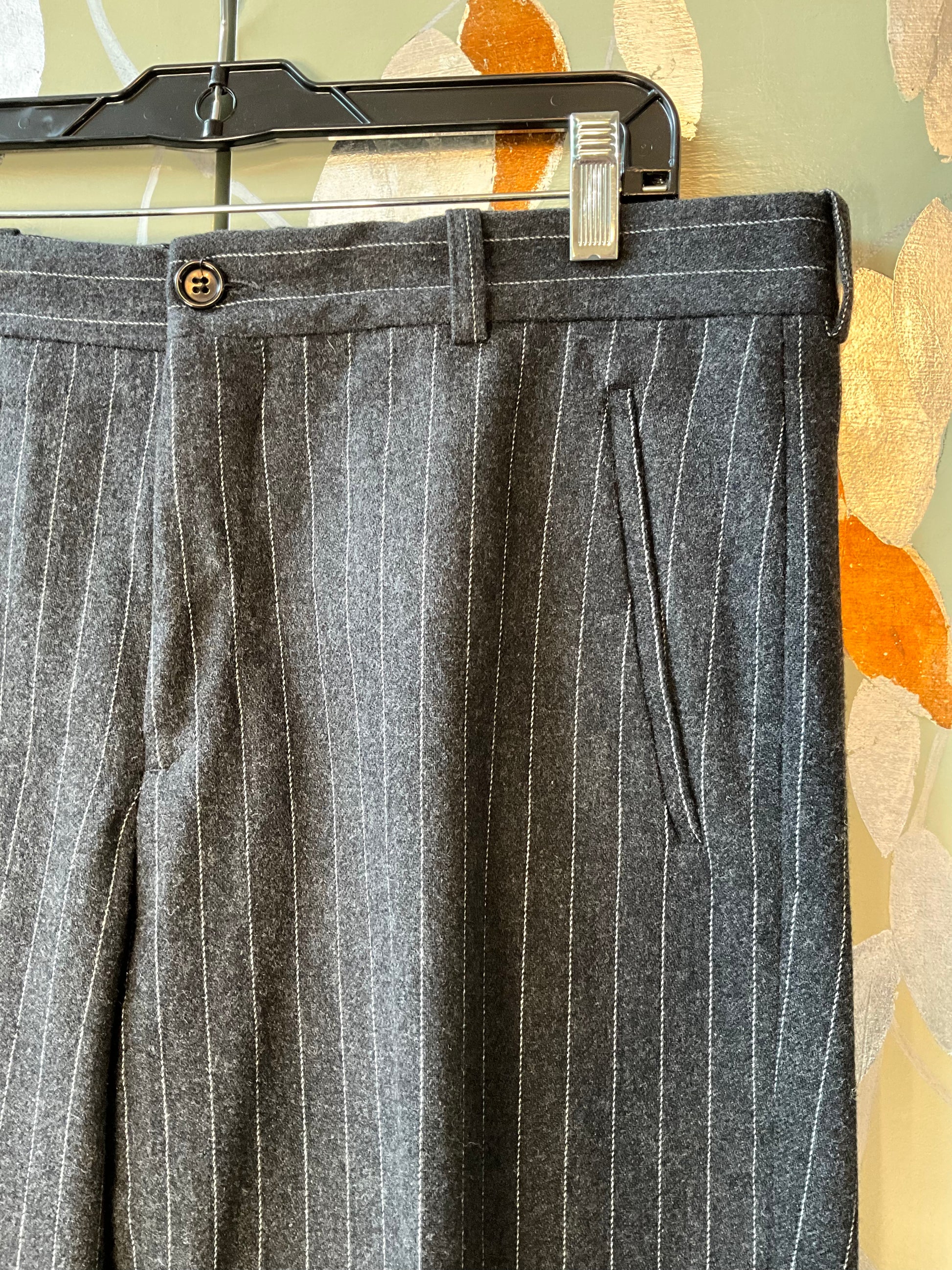 Vintage 1990s Ike & Dean Straight Grey Pinstripe Wool Pants, W36