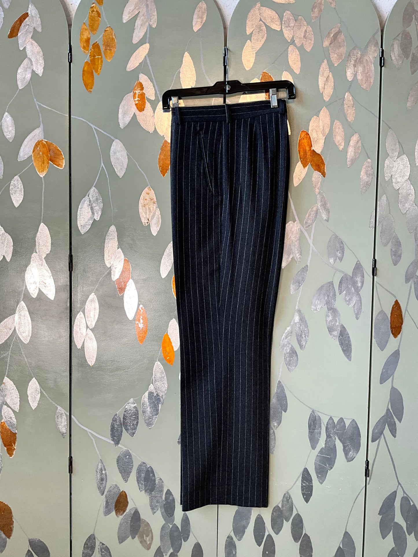 Vintage 1990s Ike & Dean Straight Grey Pinstripe Wool Pants, W36