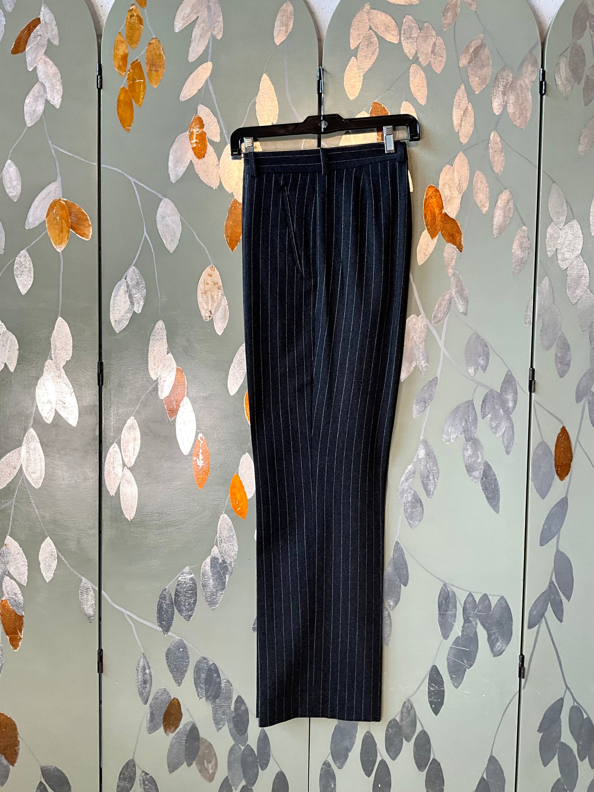 Vintage 1990s Ike & Dean Straight Grey Pinstripe Wool Pants, W36