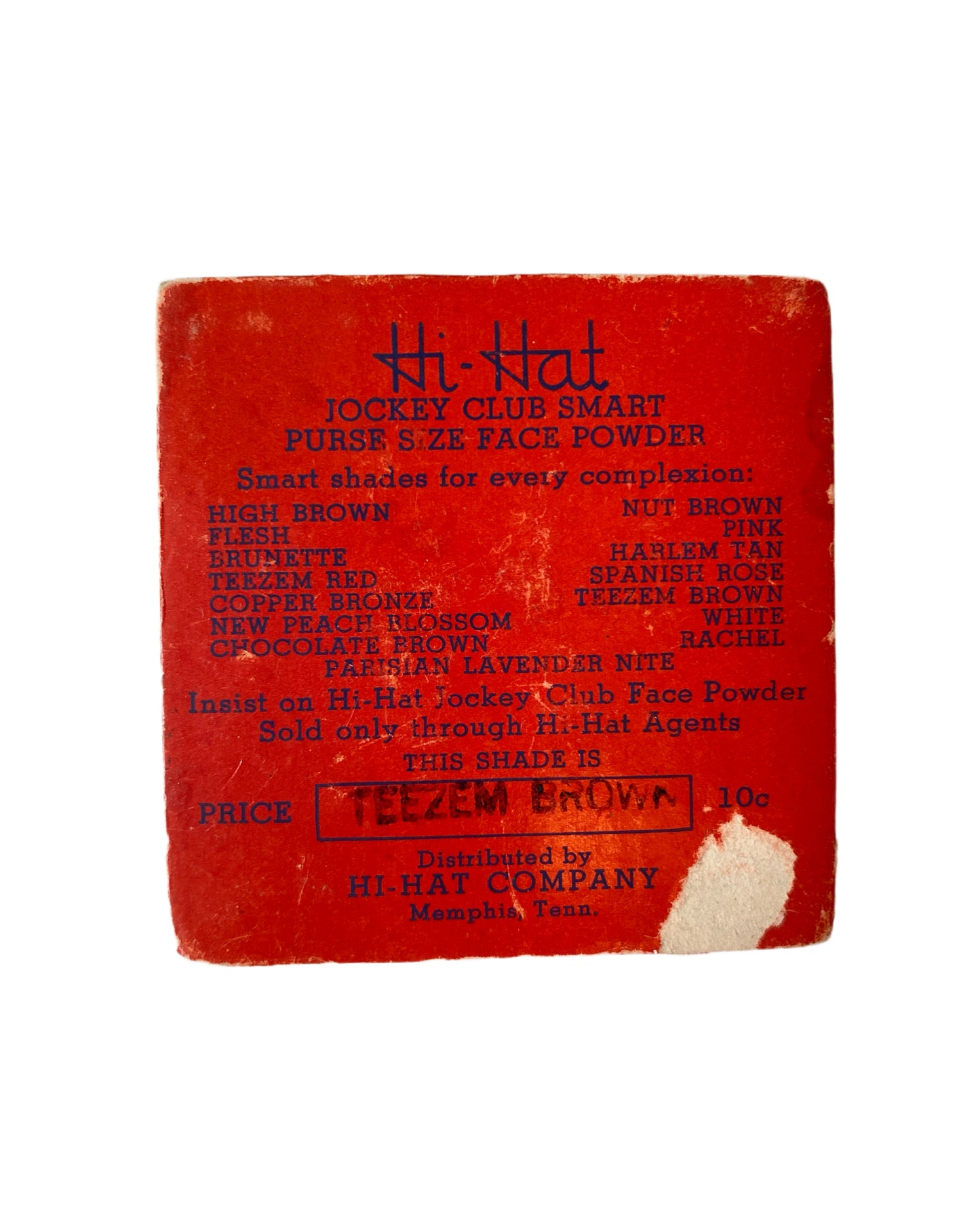 Vintage 1940s Hi-Hat Jockey Club Teezem Brown Face Powder, Full Box 