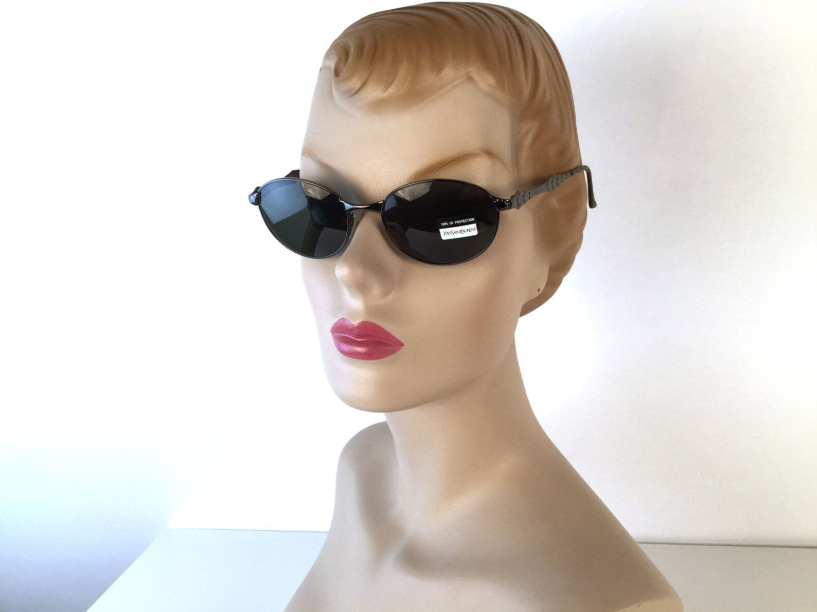 Vintage 1990s Oval YSL Sunglasses, Vintage Yves St Laurent Black Sunglasses Frames, Charcoal Lens, YSL 6049, New Old Stock 90s Glasses