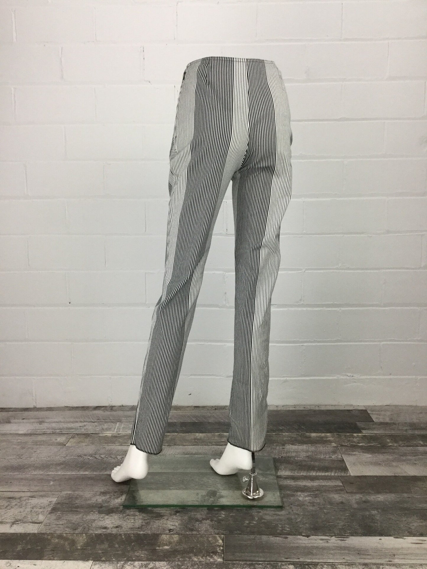 1990s Gianfranco Ferre Stretch Denim Jeans, Vintage Black & White Striped Low Waist Pants, W24", 90s Women's Clothing, Made in Italy