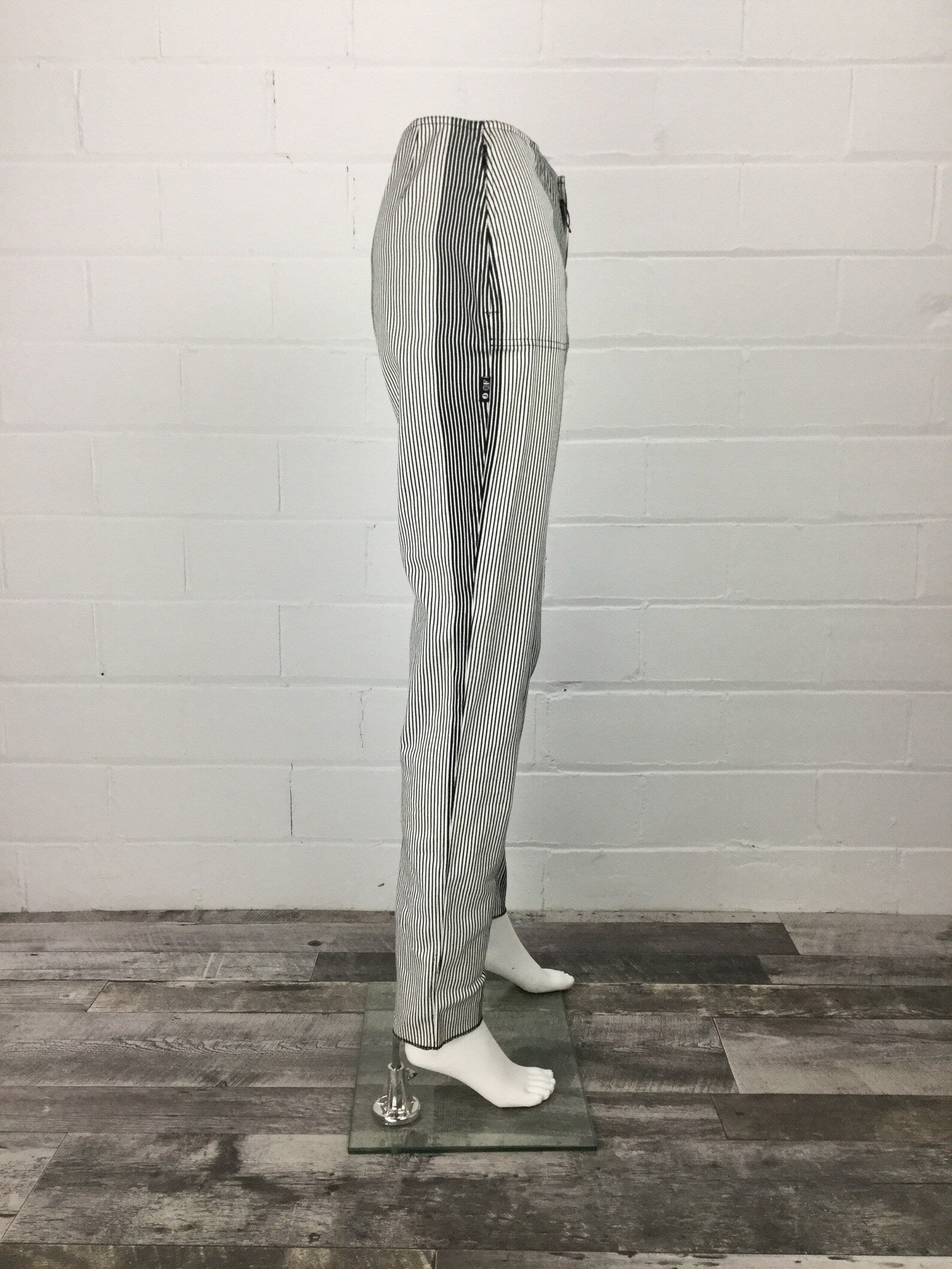 1990s Gianfranco Ferre Stretch Denim Jeans, Vintage Black & White Striped Low Waist Pants, W24", 90s Women's Clothing, Made in Italy