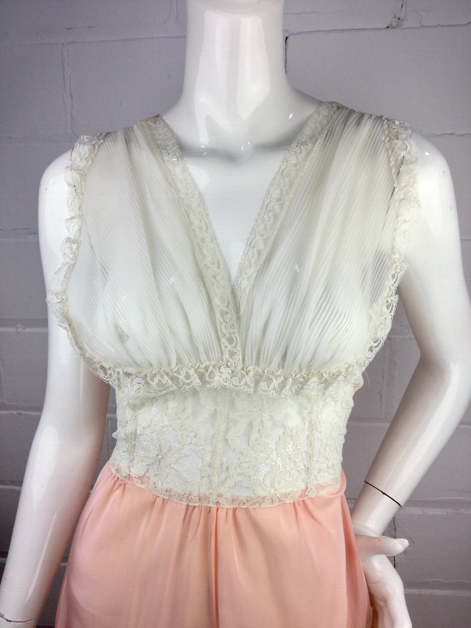 Vintage Nylon Full Slip With Beautiful Lace Peach Color