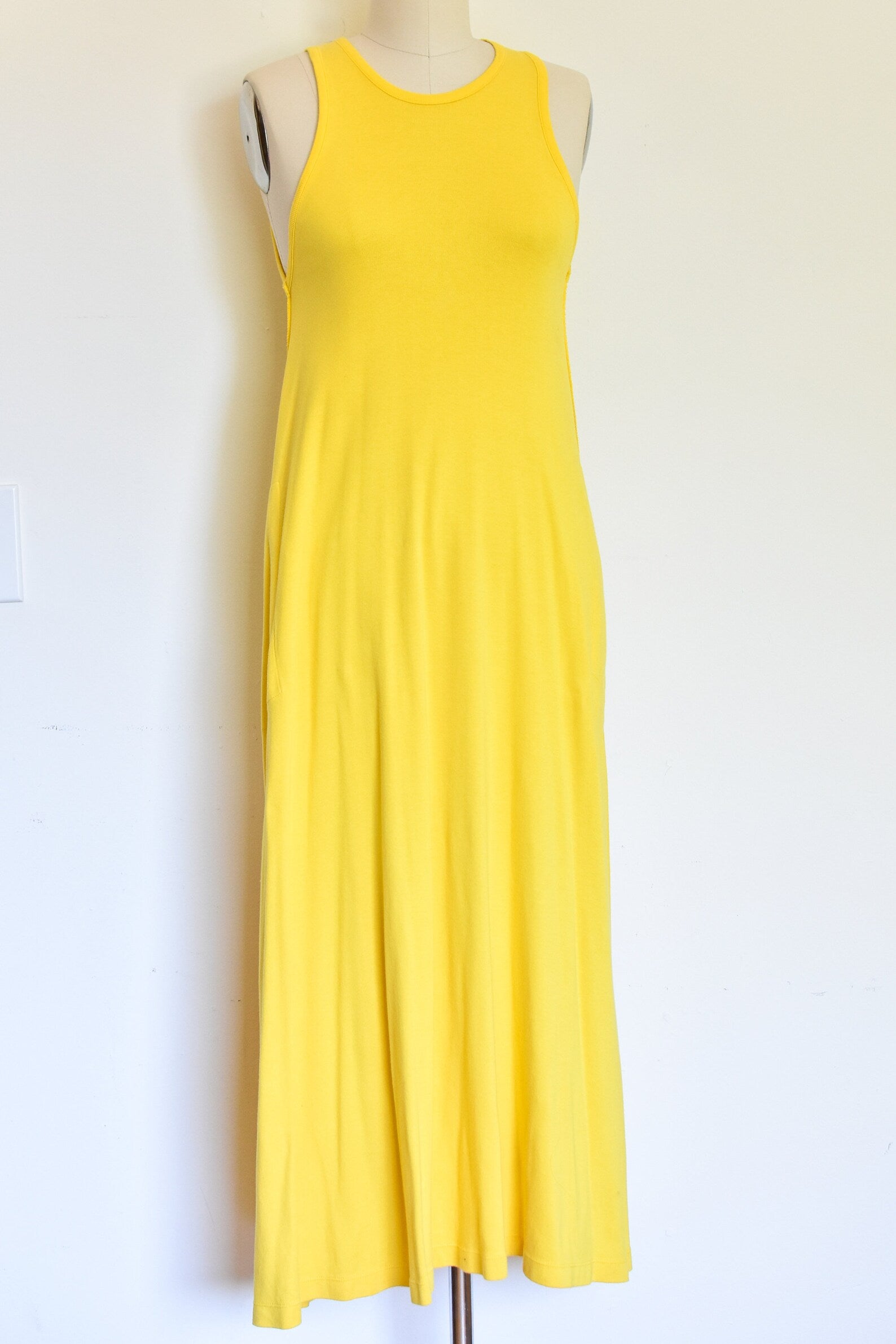 Vintage 1990s Sonia Rykiel Yellow Cotton Knit Tank Maxi Dress, Medium