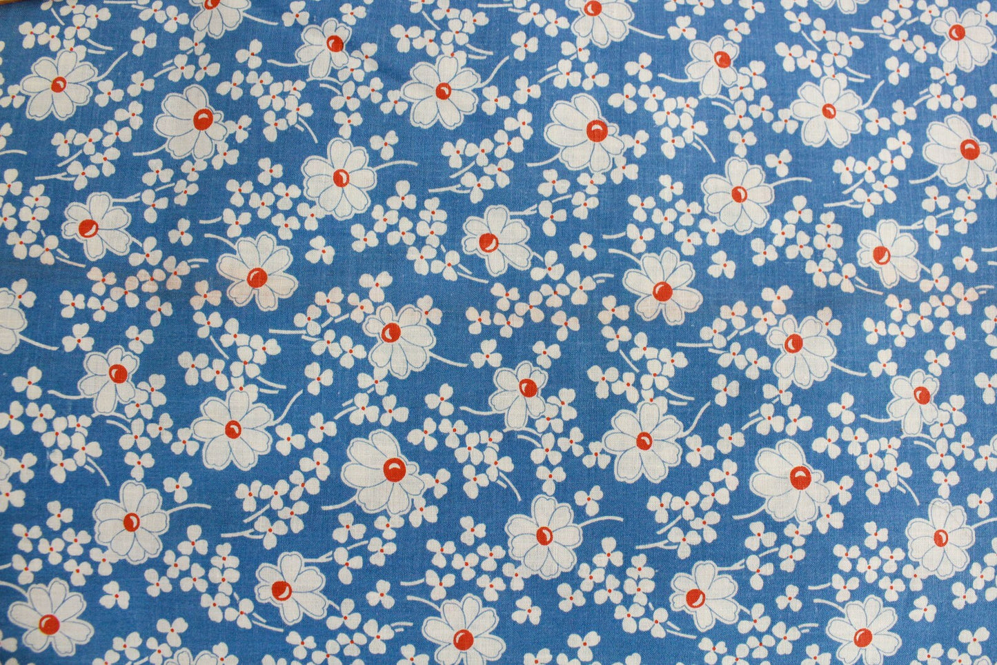 Vintage 1930s Blue & White Calico Floral Print Cotton Fabric, 10+ Yards