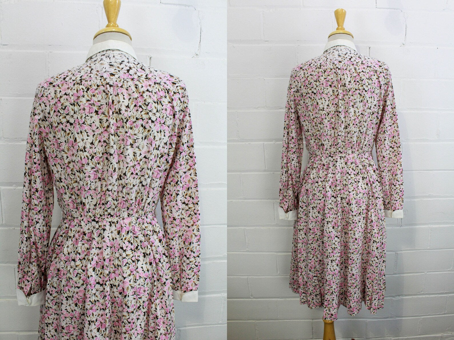 Vintage 80s does 50s Horrockses Pink Floral Print Cotton Shirtwaist Dress,  Small