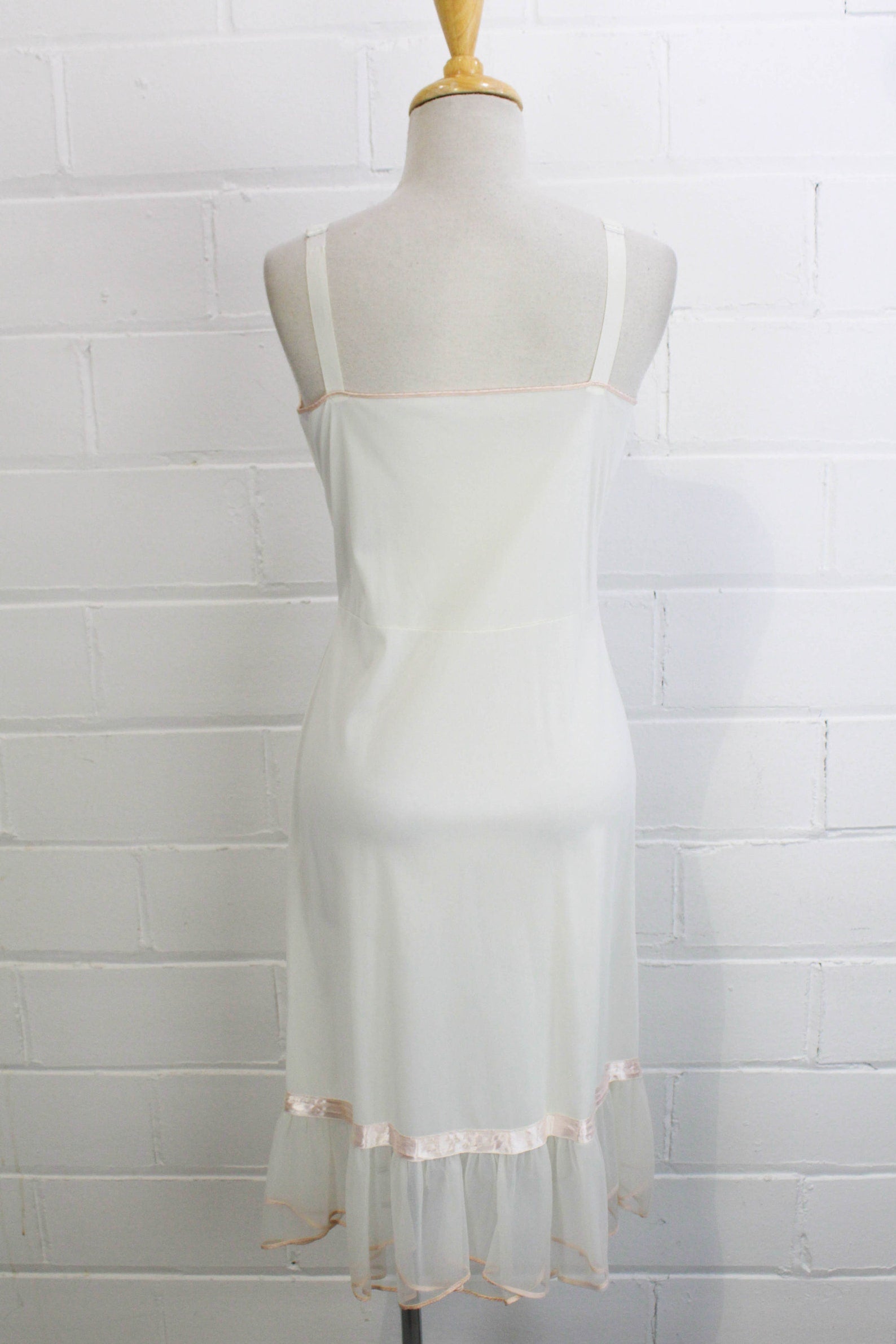 1960s White Nightgown Slip with Rose Appliques, Simone Rocha Jean Paul Gaultier Style Romantic Coquette Aesthetic