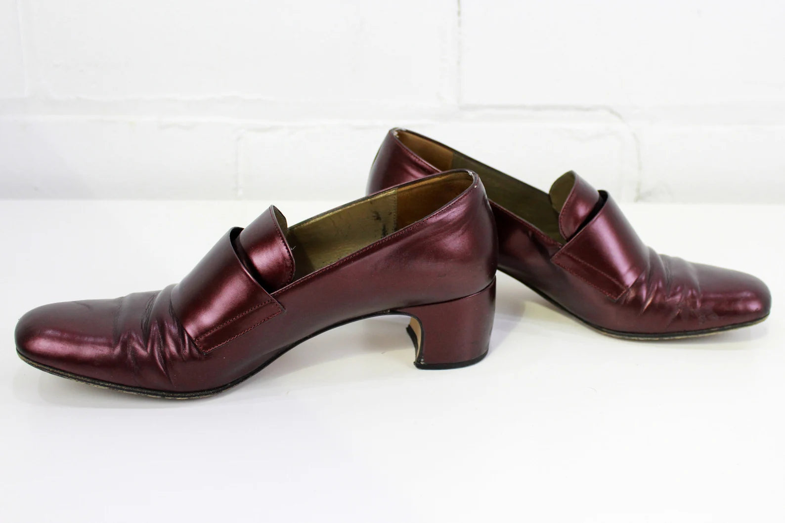 Vintage Yves Saint Laurent Burgundy Leather Loafer Heels, Size 7