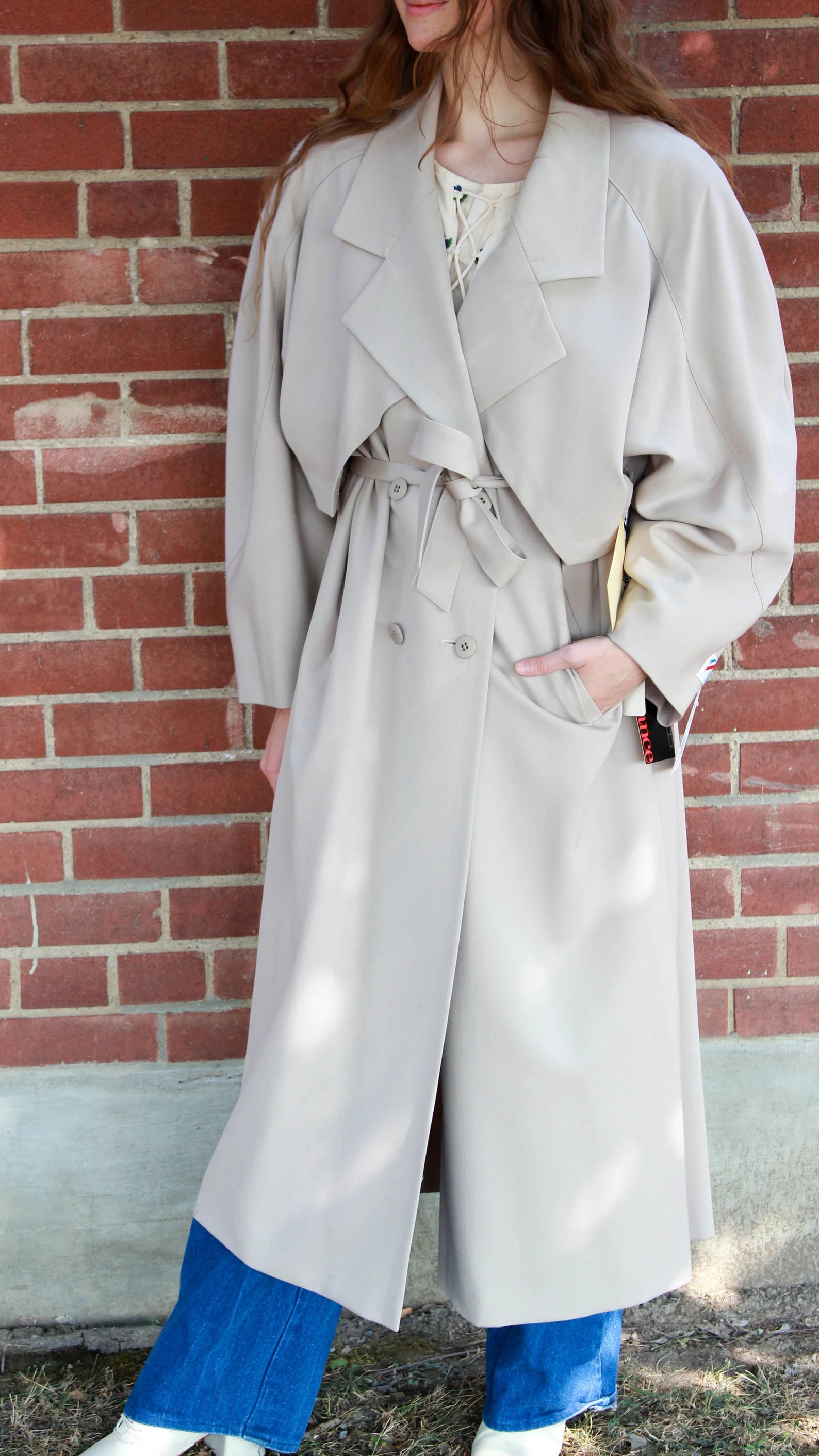 Vintage 1980s Wool Trench Coat by Marie France, Large