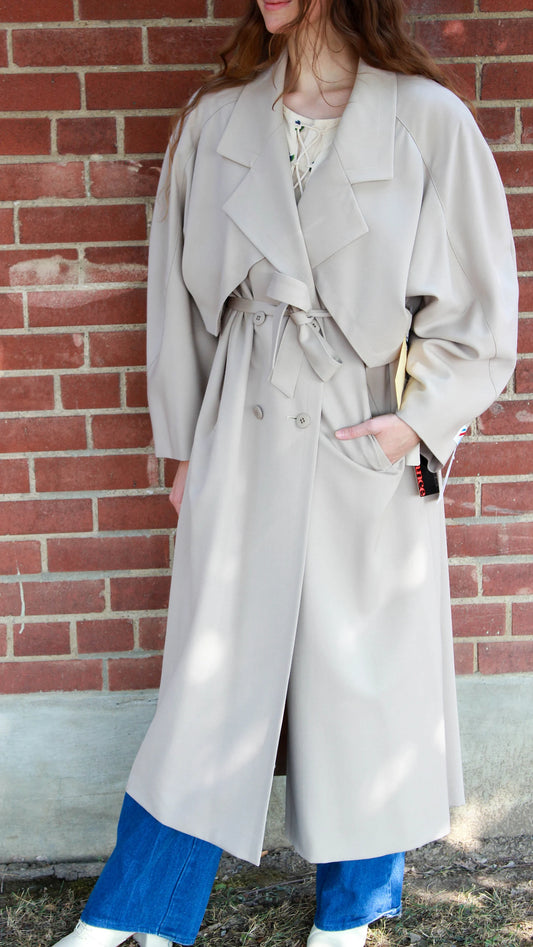 Vintage 1980s Wool Trench Coat by Marie France, Large