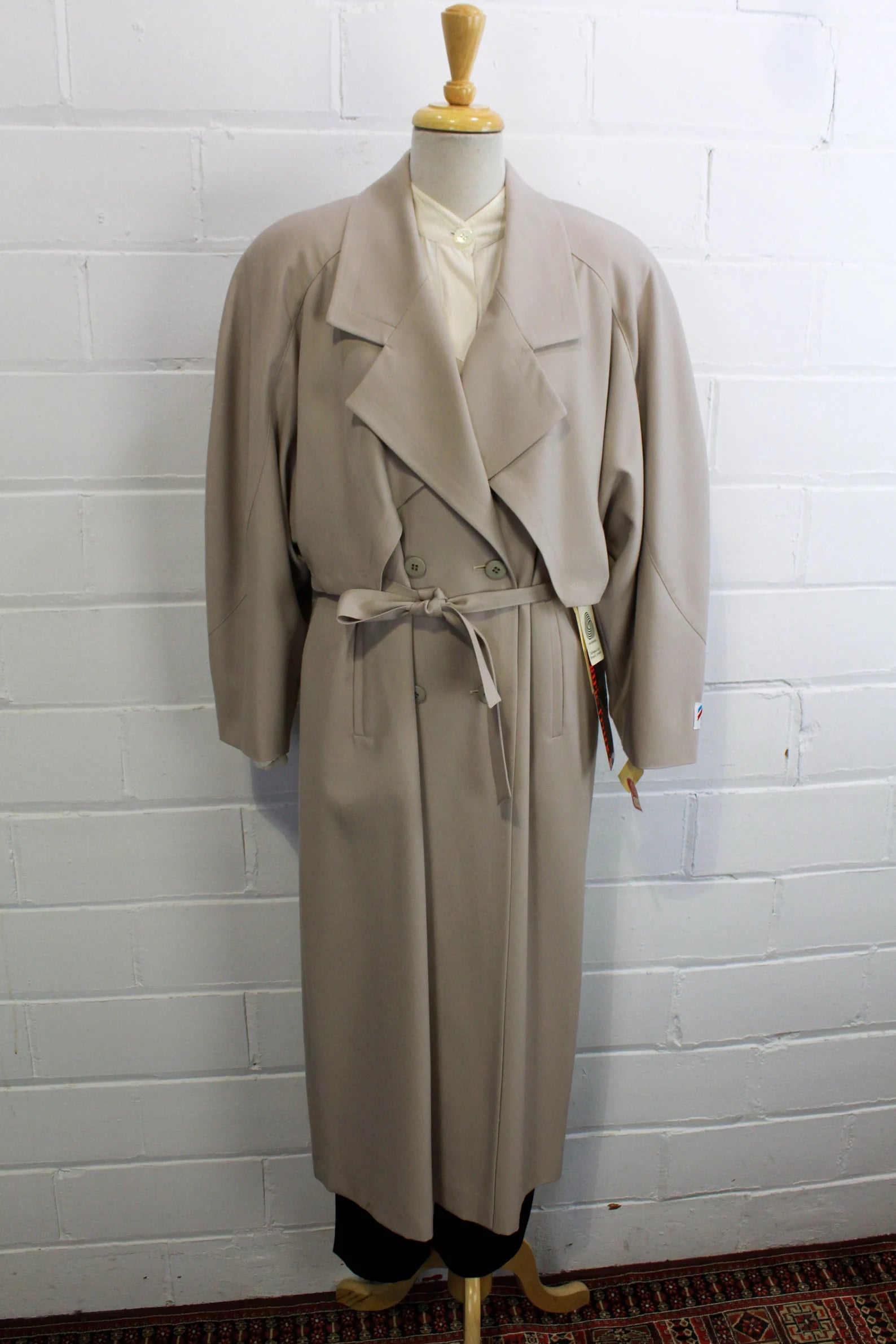 Vintage 1980s Wool Trench Coat by Marie France, Large