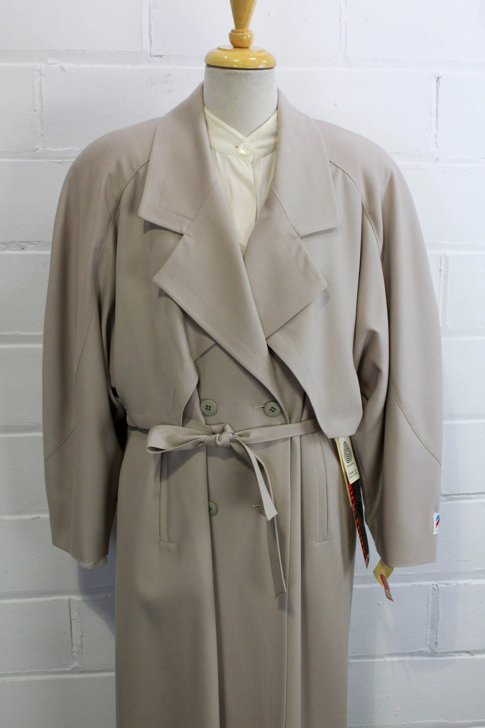 Vintage 1980s Wool Trench Coat by Marie France, Large