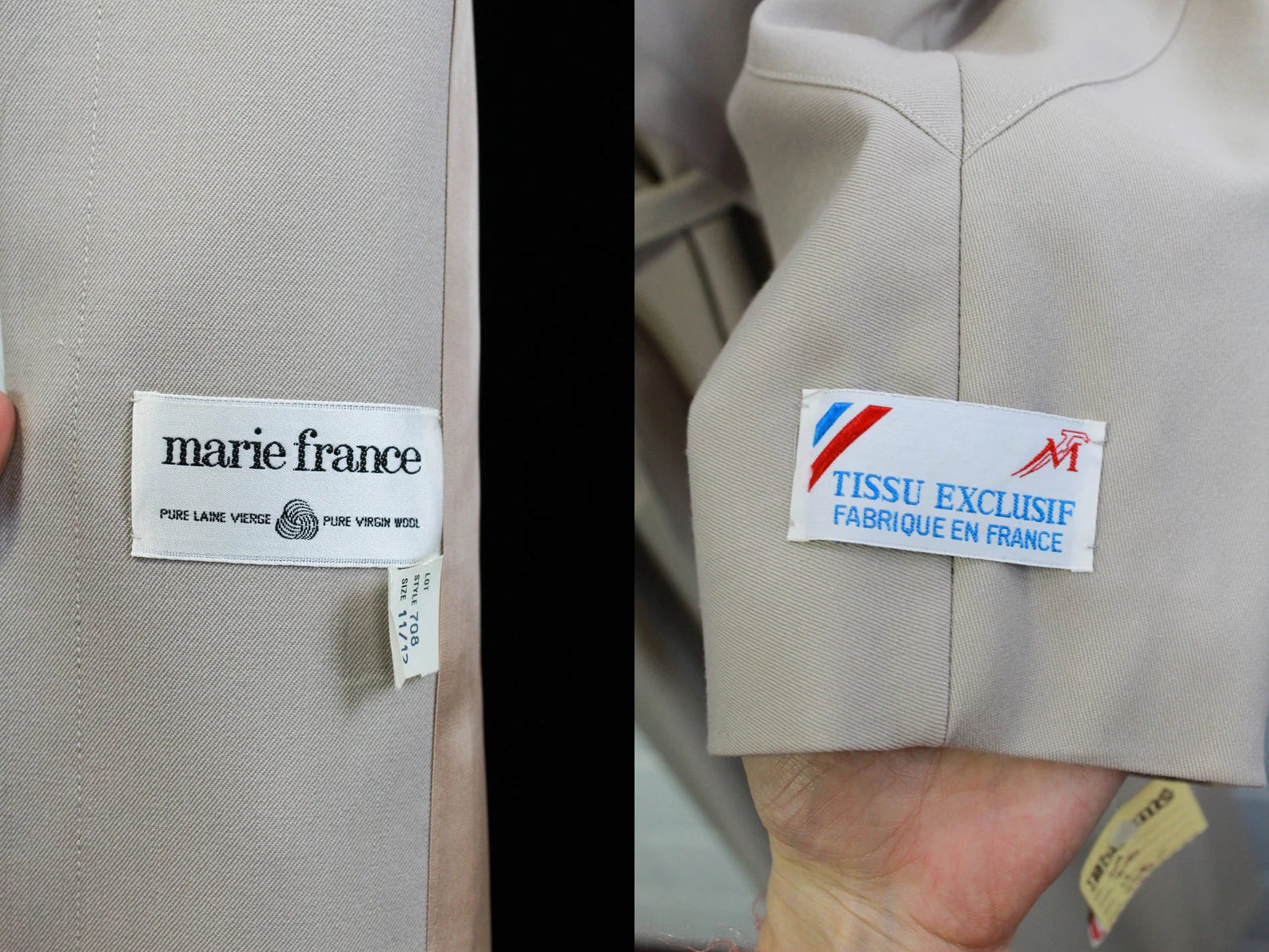 Vintage 1980s Wool Trench Coat by Marie France, Large