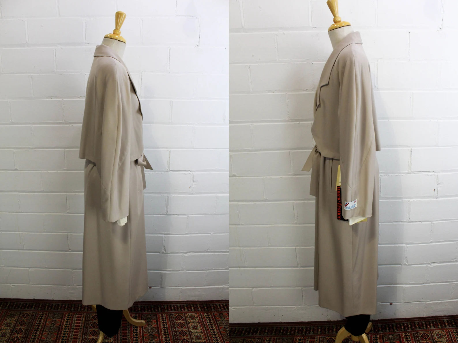 Vintage 1980s Wool Trench Coat by Marie France, Large