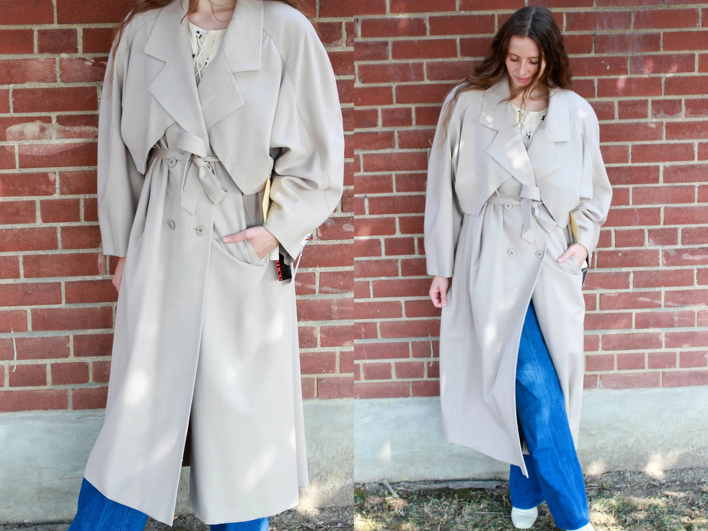 Vintage 1980s Wool Trench Coat by Marie France, Large