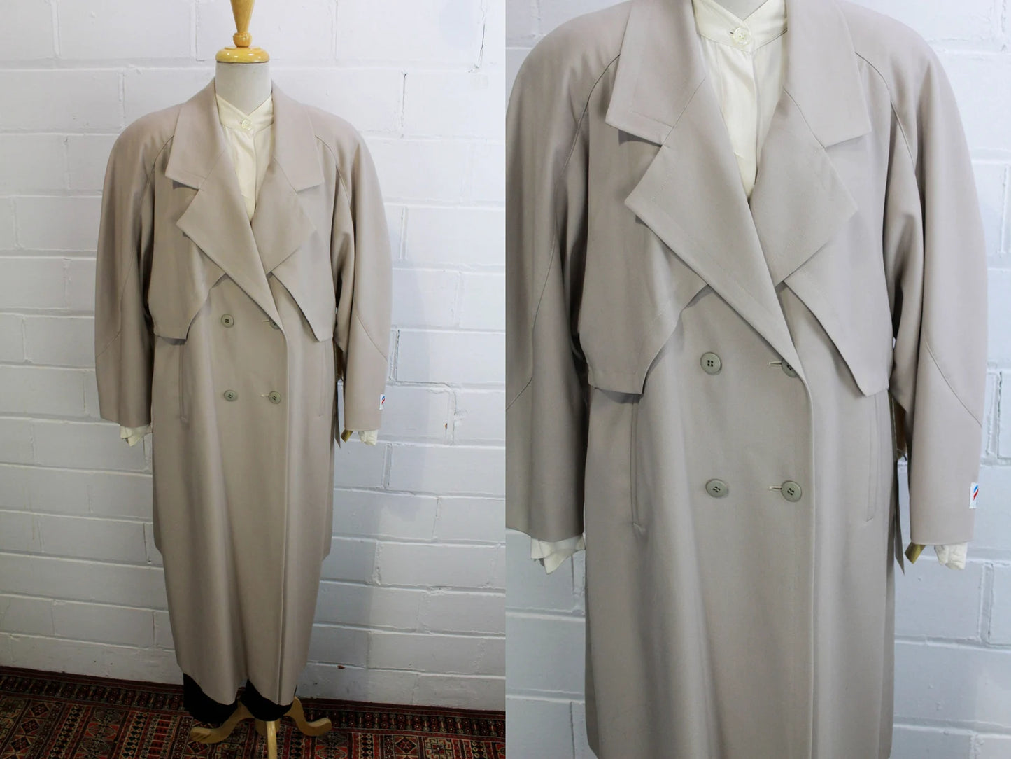 Vintage 1980s Wool Trench Coat by Marie France, Large