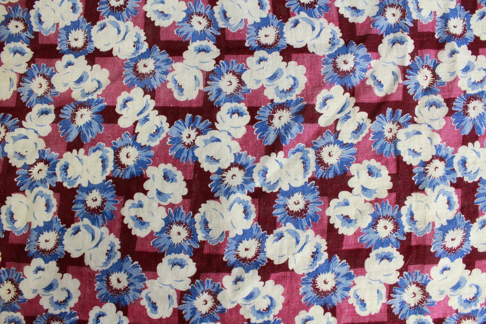 1940s Purple Floral Print Cotton Fabric, 3.4 Yards, Vintage Sewing Fabric