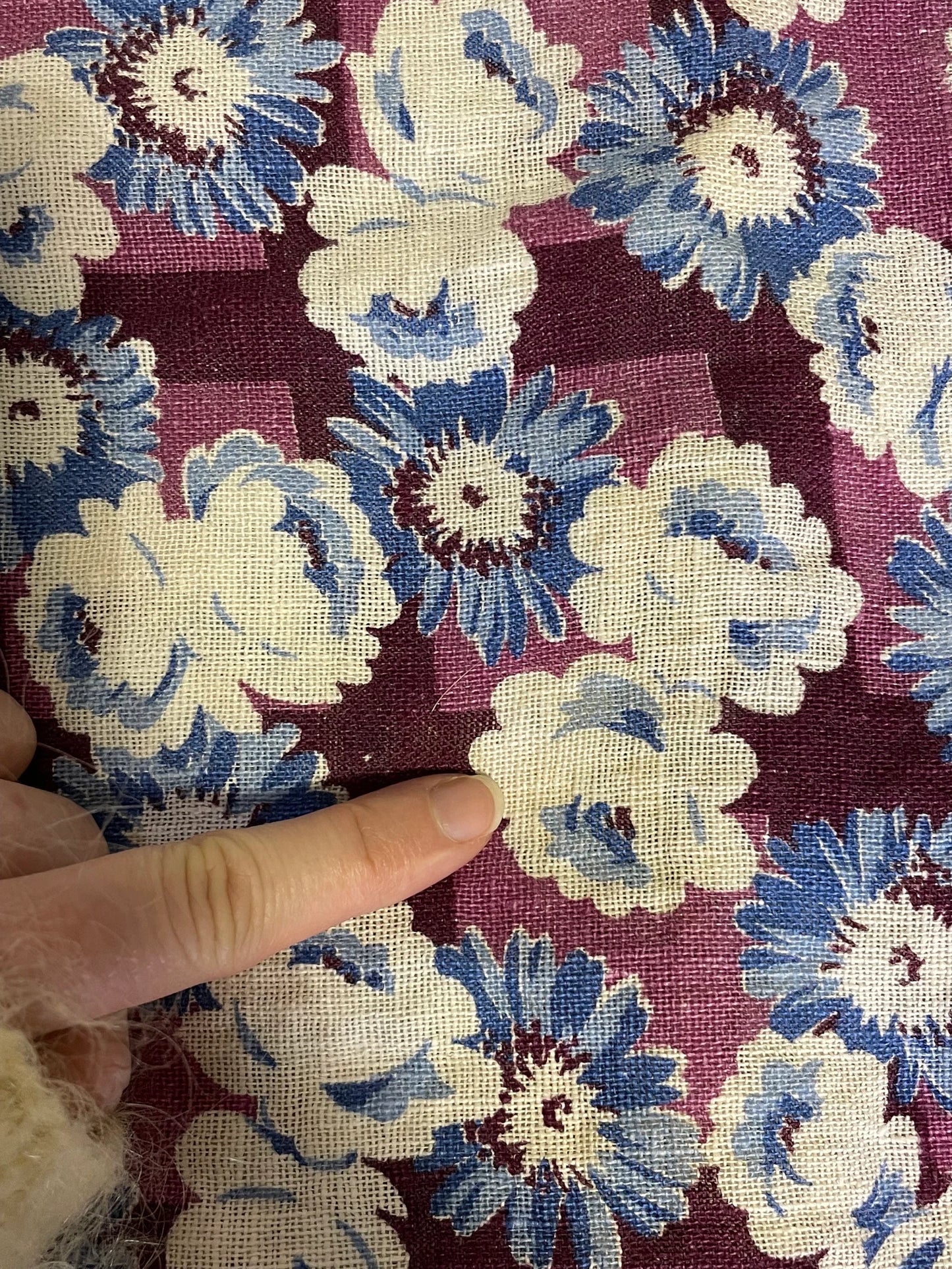 1940s Purple Floral Print Cotton Fabric, 3.4 Yards, Vintage Sewing Fabric