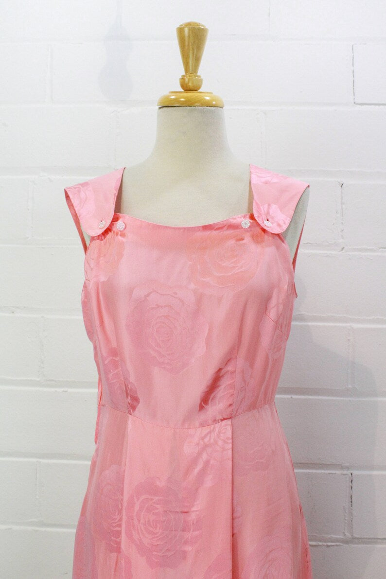 1960s Silk Rose Print Cocktail Dress, Small