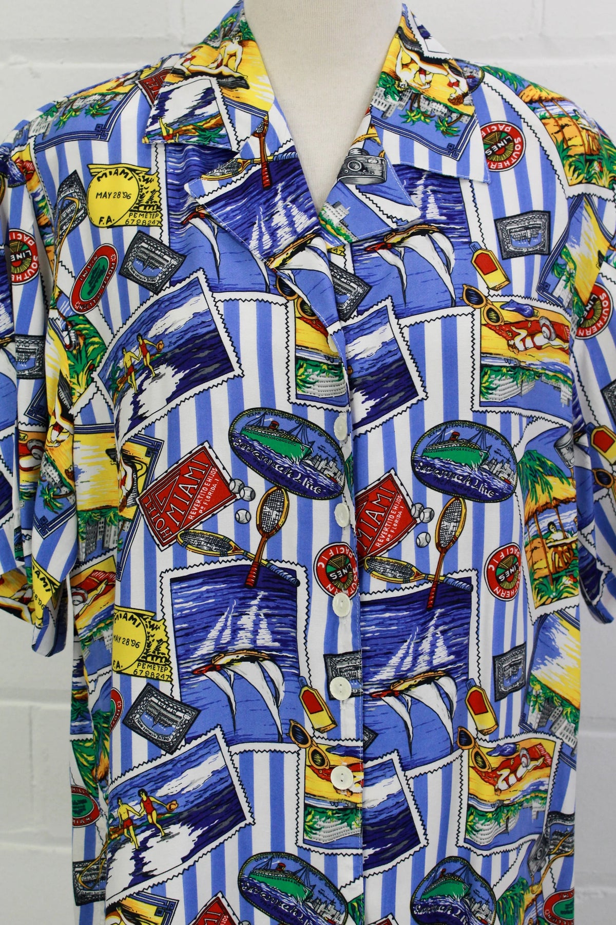 1990s Miami Themed Button Up Tourist  Shirt, Large 