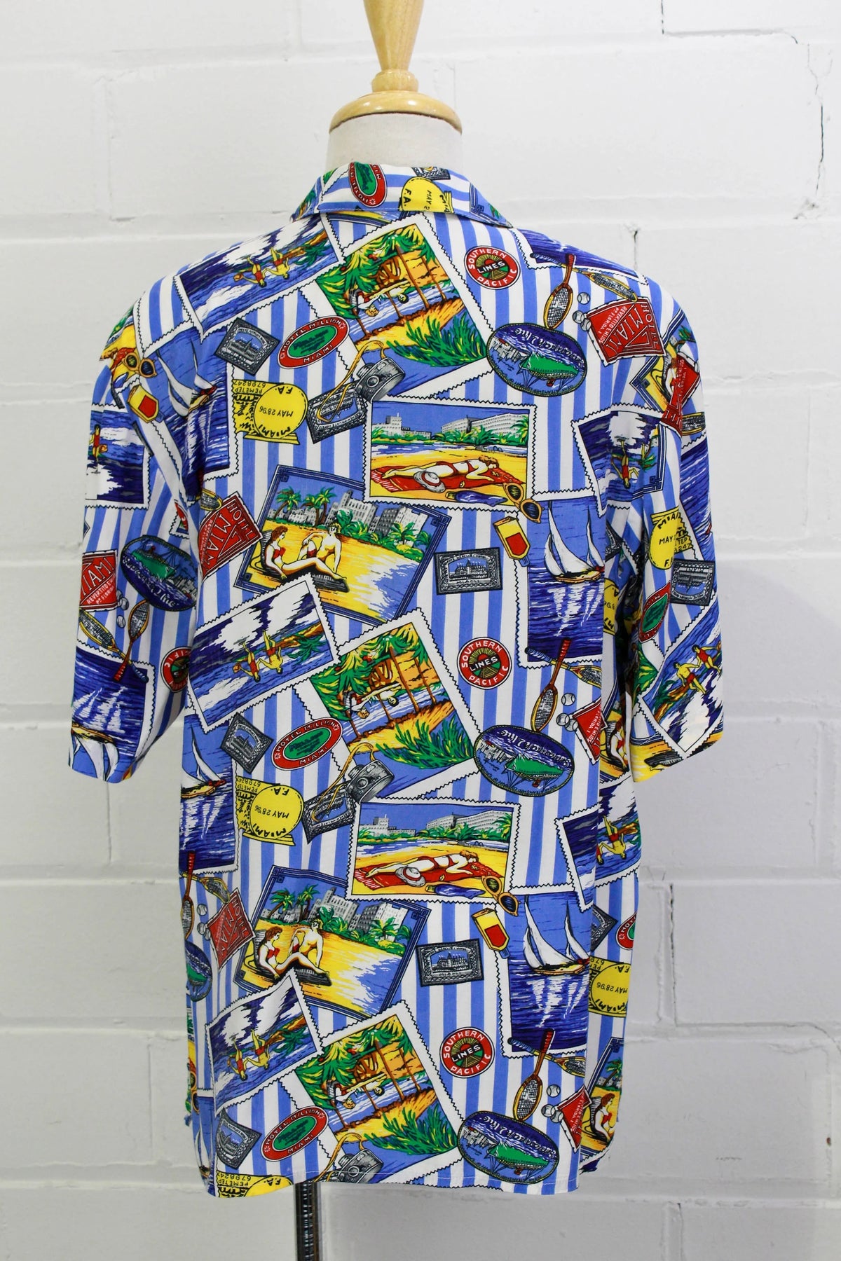 1990s Miami Themed Button Up Tourist  Shirt, Large 