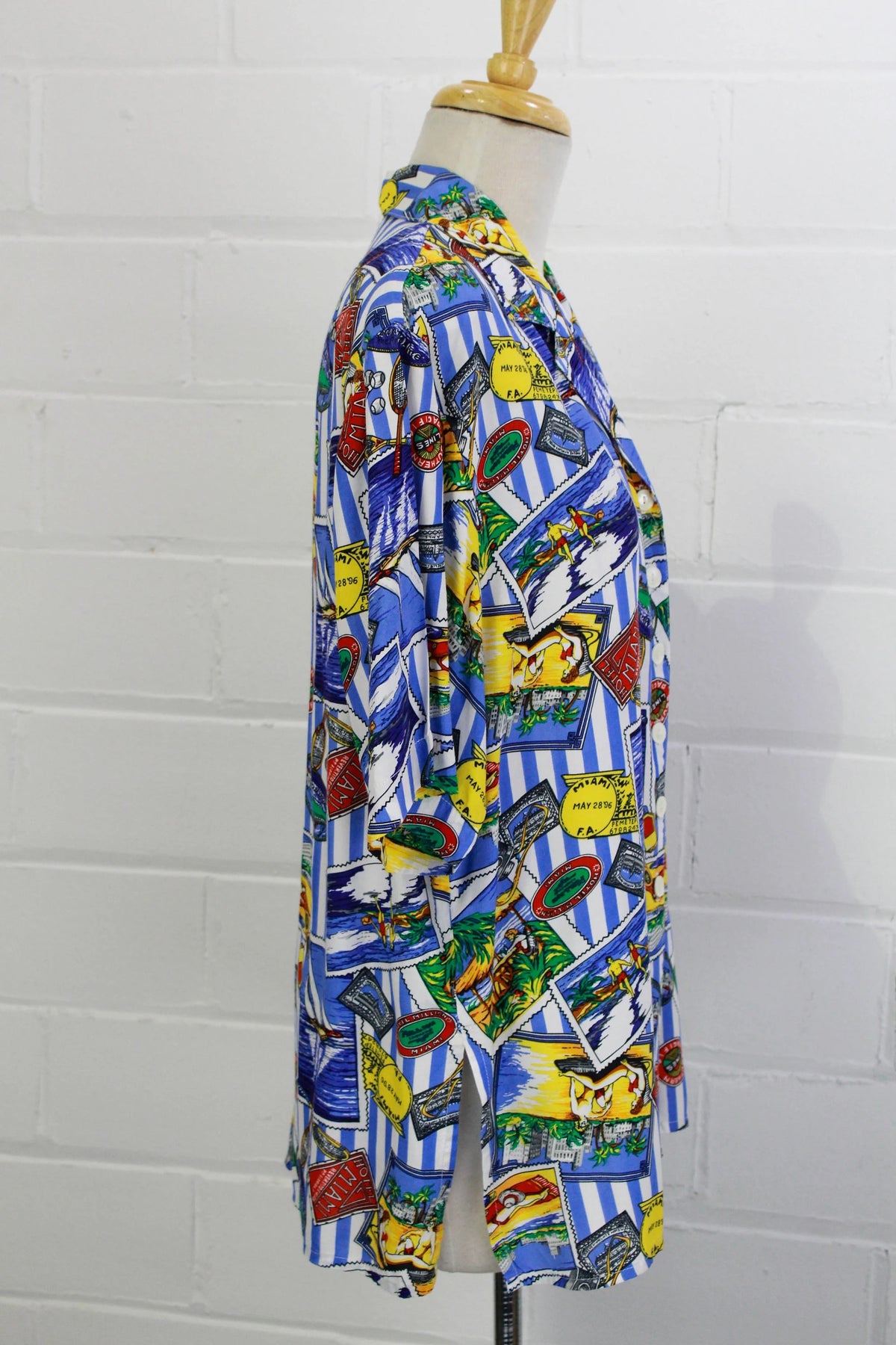 1990s Miami Themed Button Up Tourist  Shirt, Large 