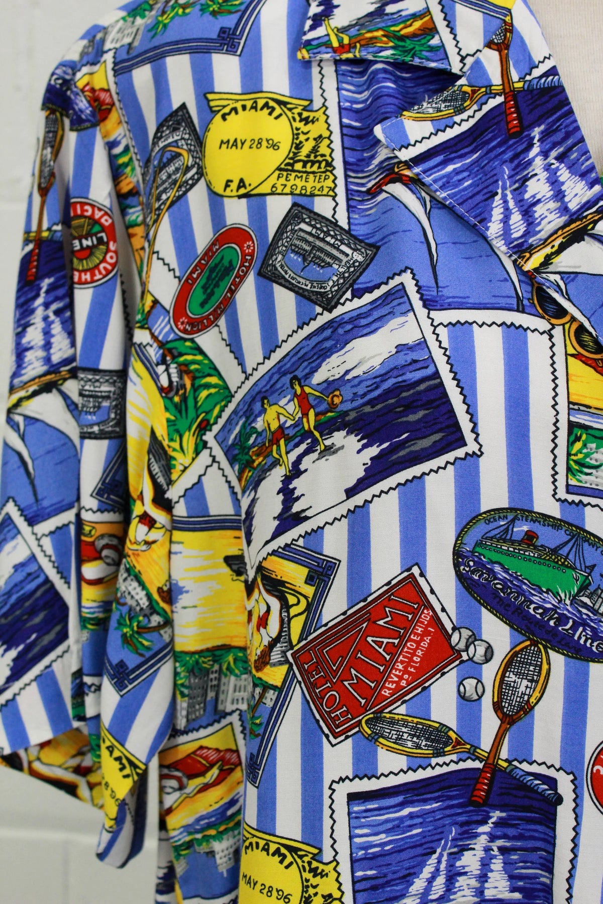 1990s Miami Themed Button Up Tourist  Shirt, Large 