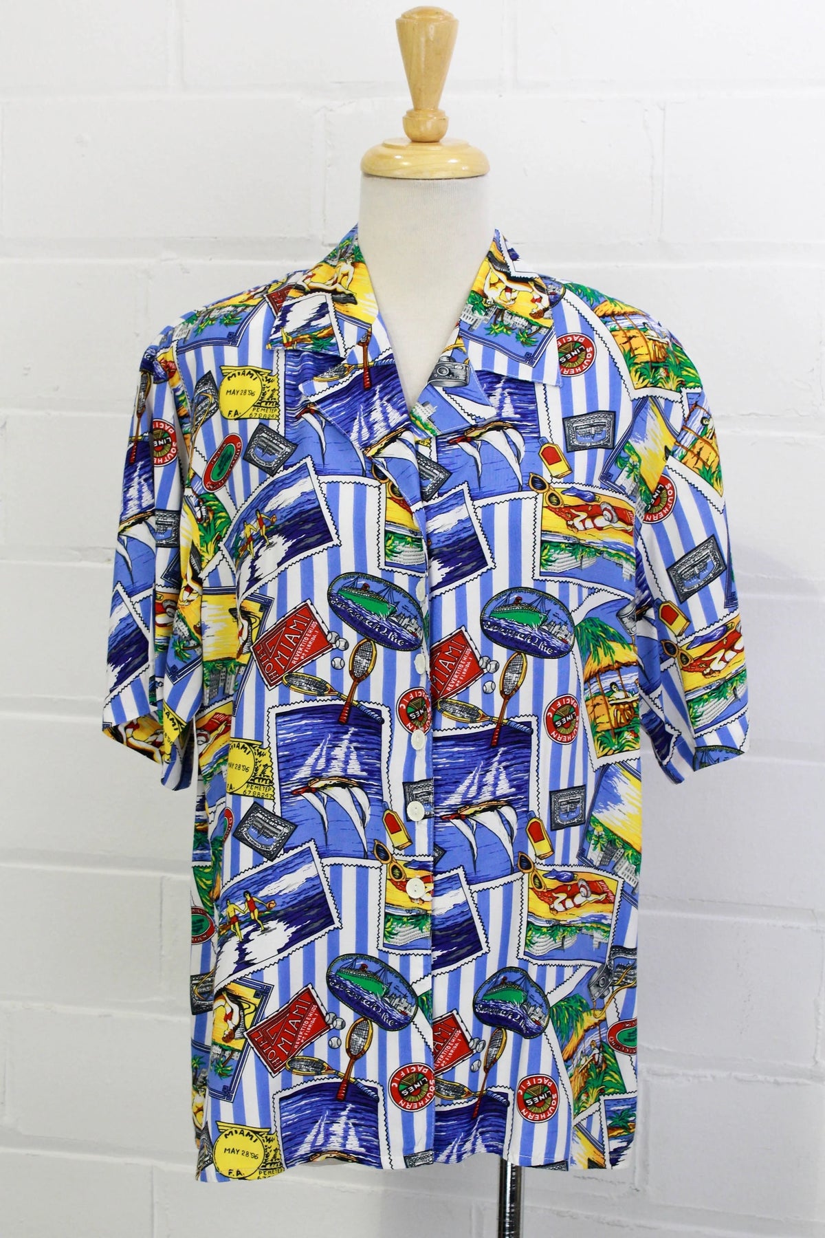 1990s Miami Themed Button Up Tourist  Shirt, Large 