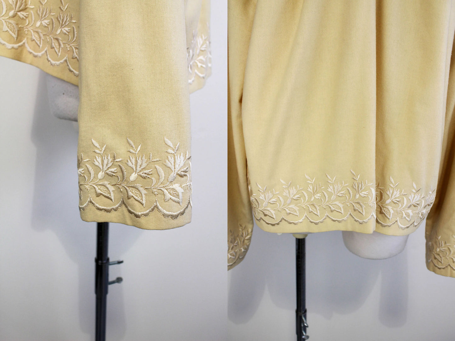 Vintage 1950s Cream Embroidered Wool Open Topper/Dress Jacket, Large