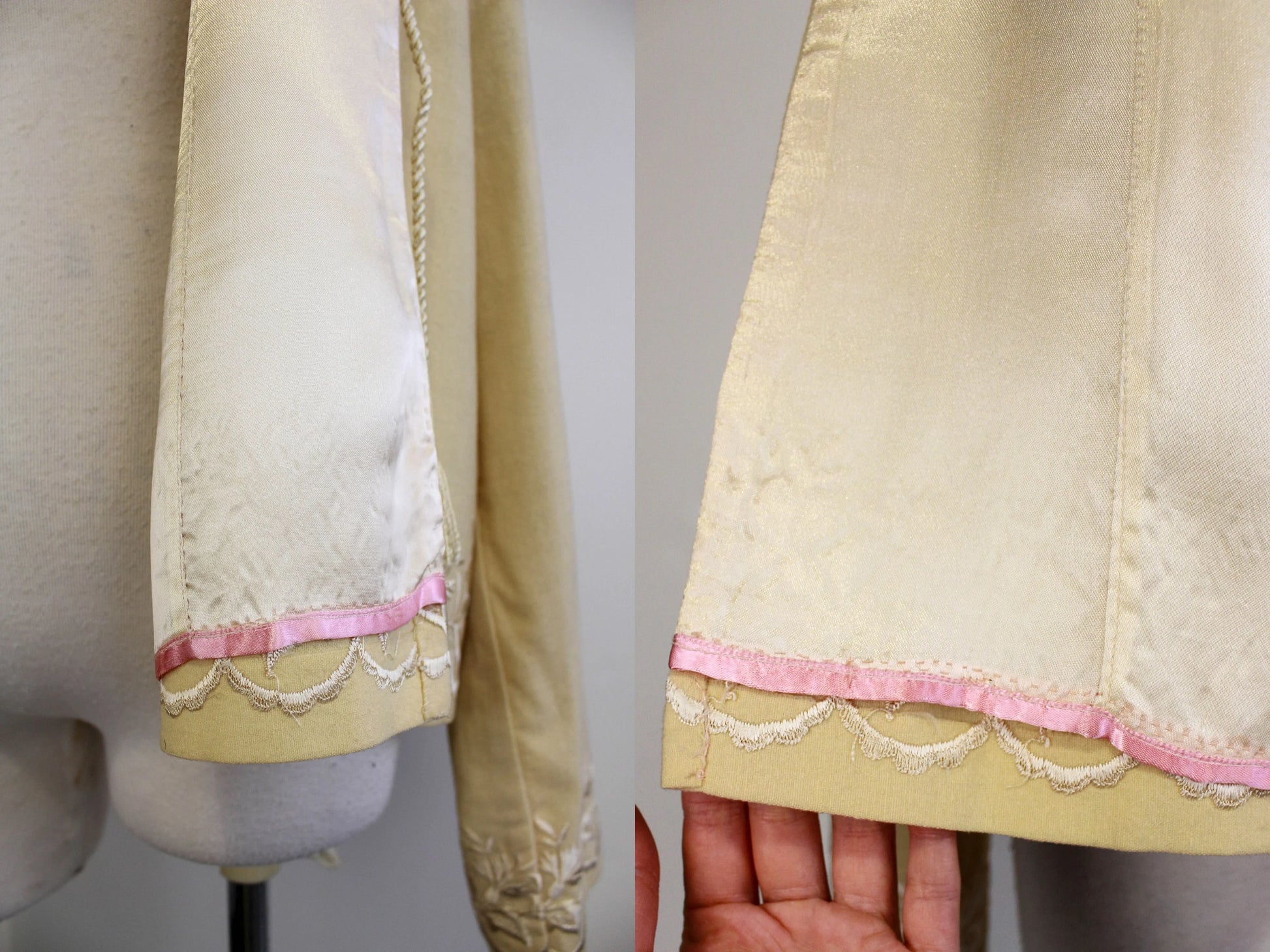 Vintage 1950s Cream Embroidered Wool Open Topper/Dress Jacket, Large