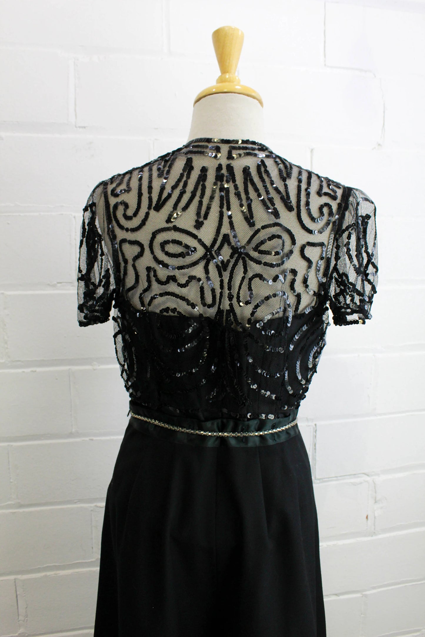 Vintage 1930s Black Bobbinette Lace Net Sequin Bolero, XS