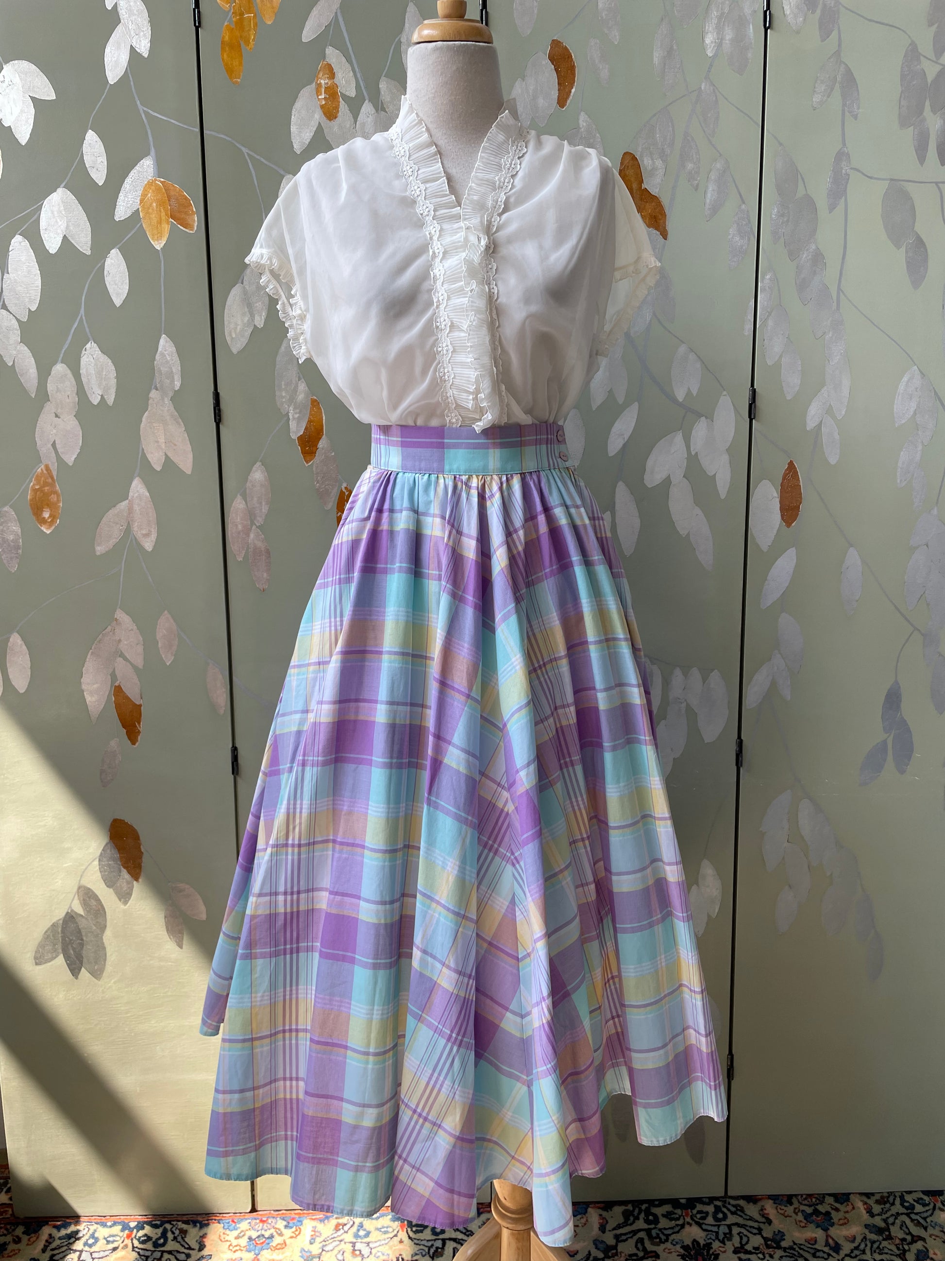 Vintage 80s does 50s Lilac Plaid Skirt Waist 26 Ian Drummond Vintage