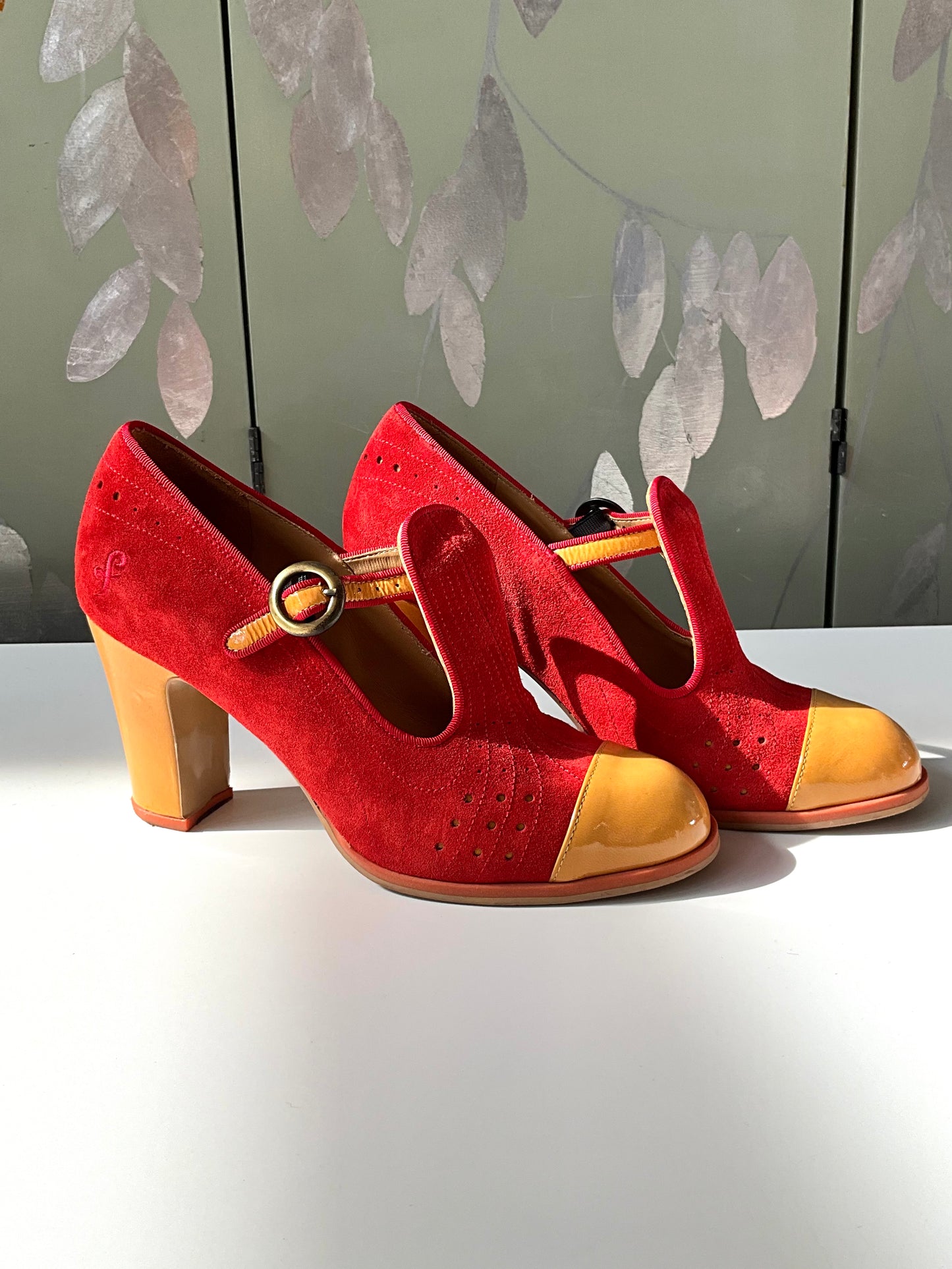 Preloved 2019 John Fluevog Attic TOVA Red Contrast T-Strap Heels, Size 10 US 