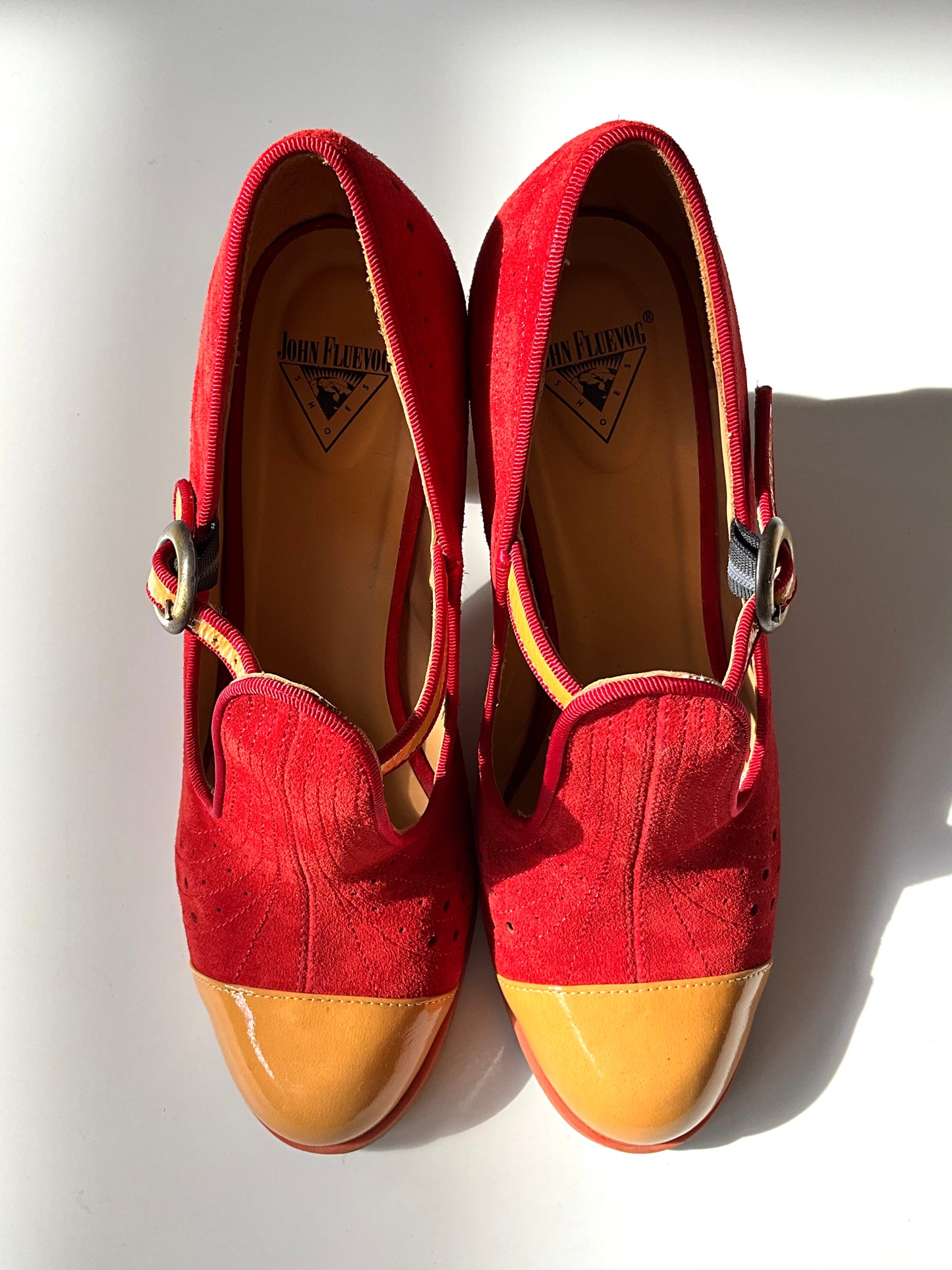 Preloved 2019 John Fluevog Attic TOVA Red Contrast T-Strap Heels, Size 10 US 